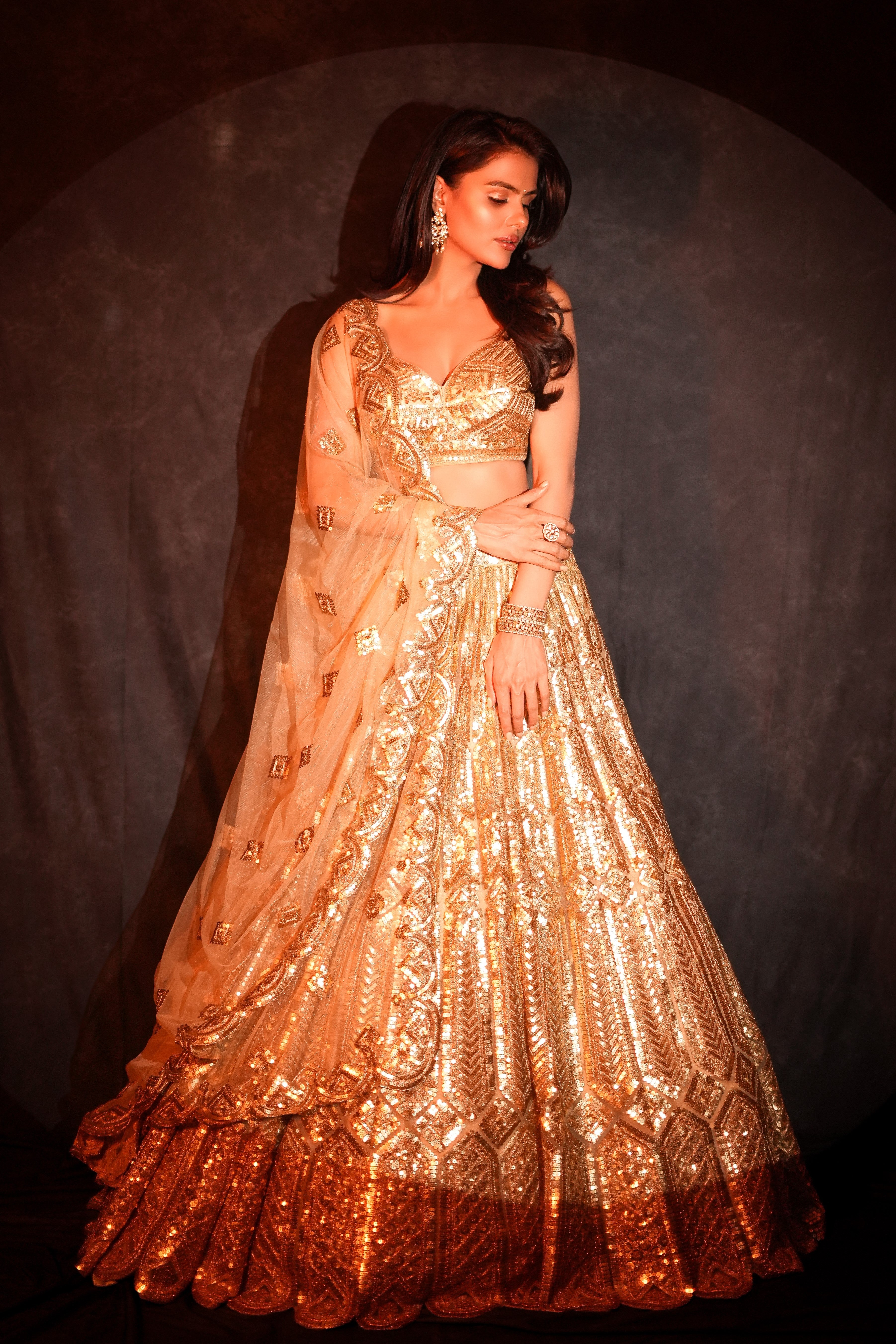 Designer Wedding Wear Golden Color Lehenga Choli