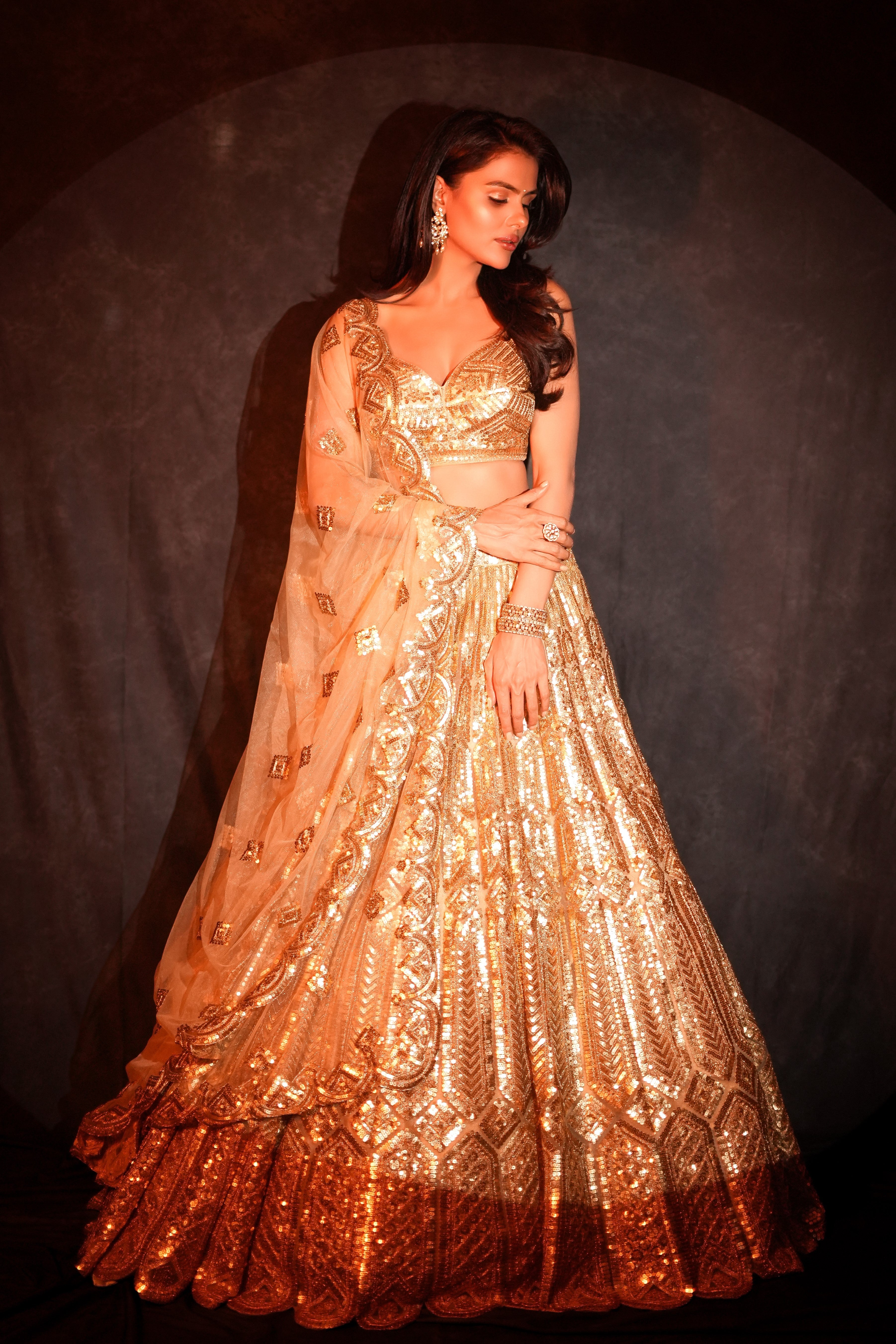 Designer Wedding Wear Golden Color Lehenga Choli Aliyana