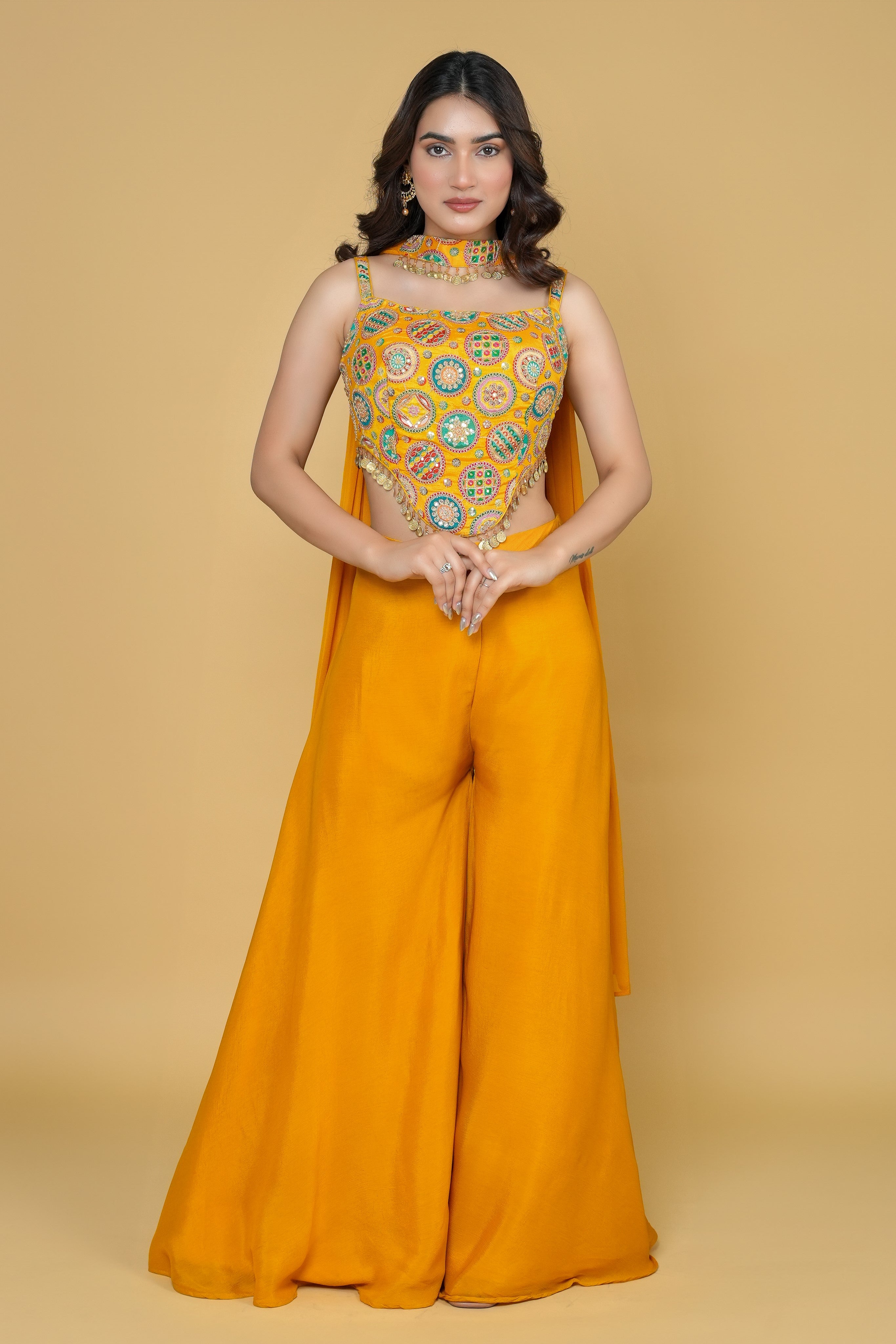 Designer Wear Crop Top With Sharara Set