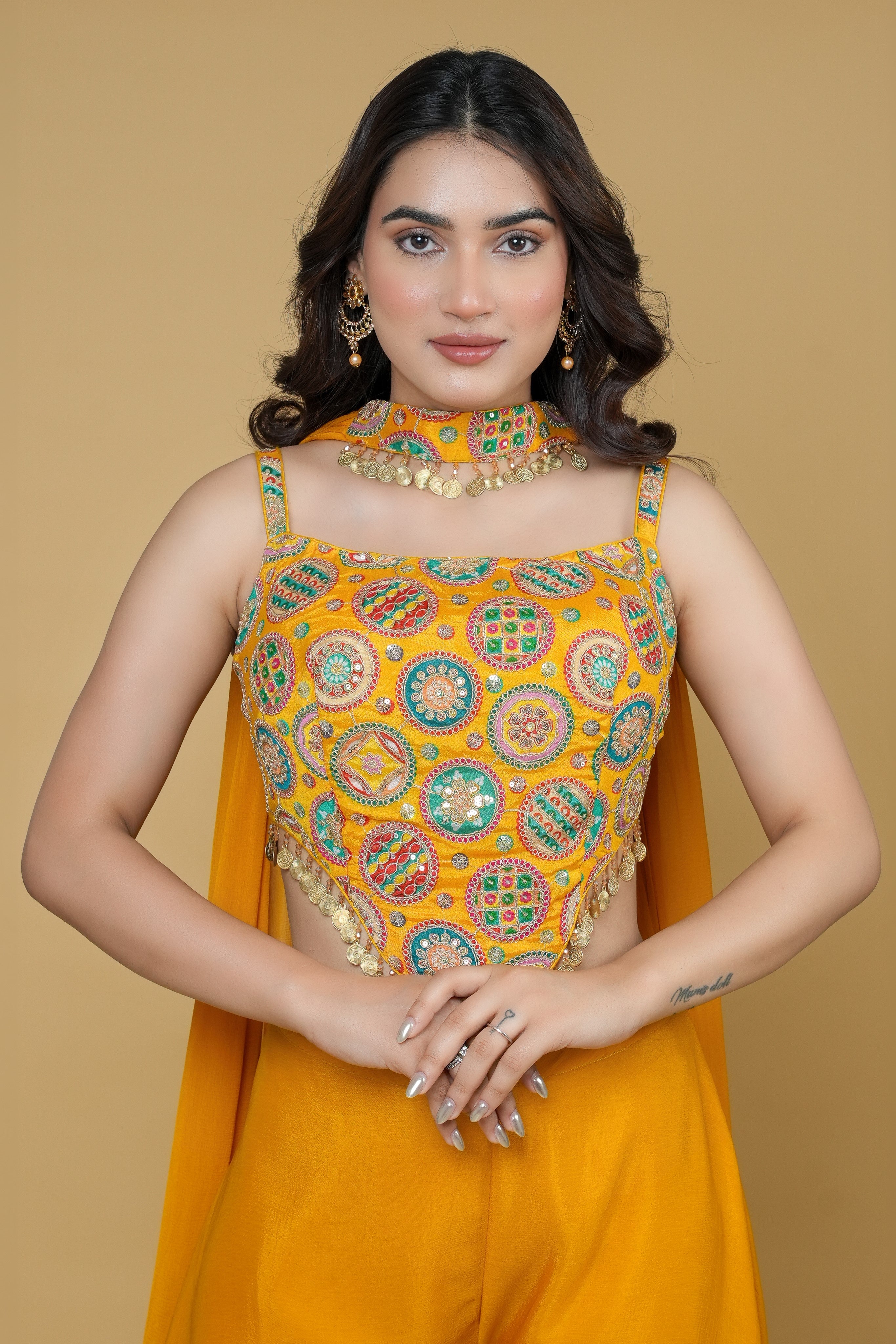 Designer Wear Crop Top With Sharara Set