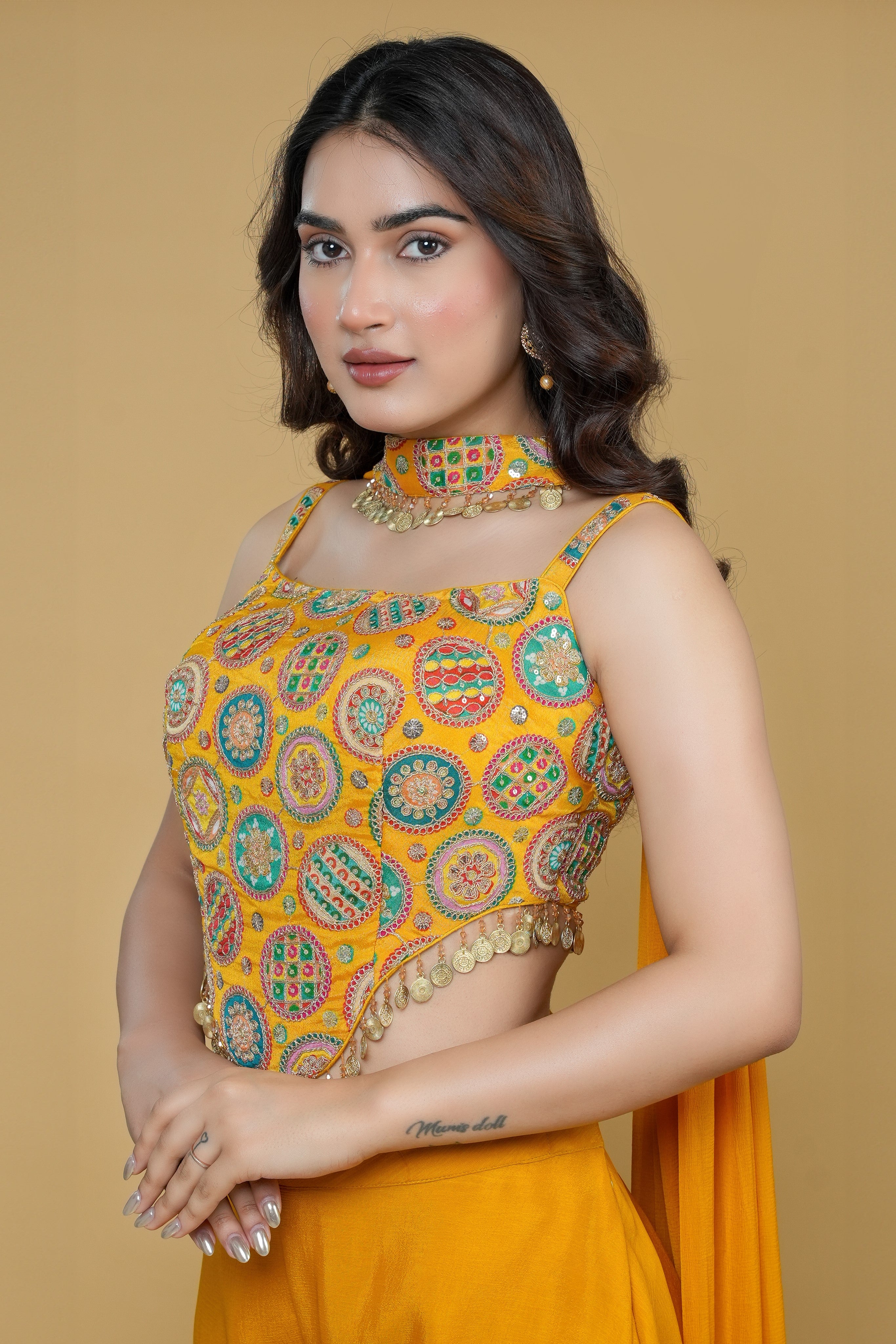 Designer Wear Crop Top With Sharara Set