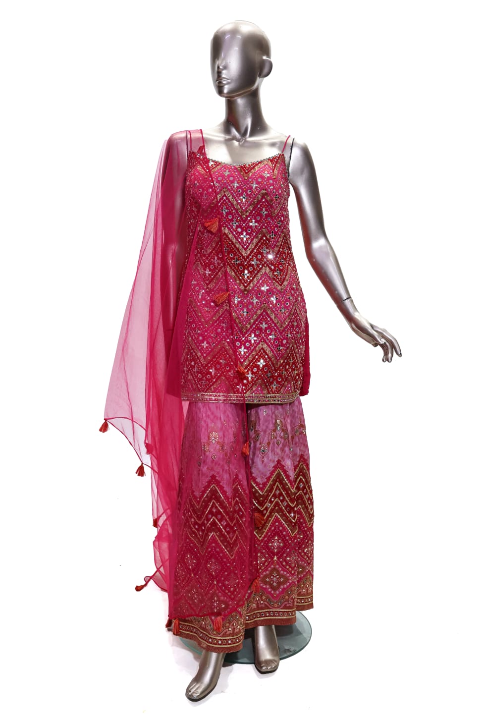 Traditional Banarasi Sharara Set with Net Dupatta