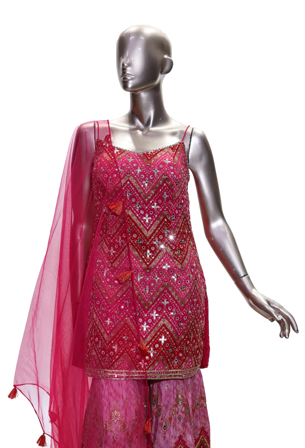 Traditional Banarasi Sharara Set with Net Dupatta