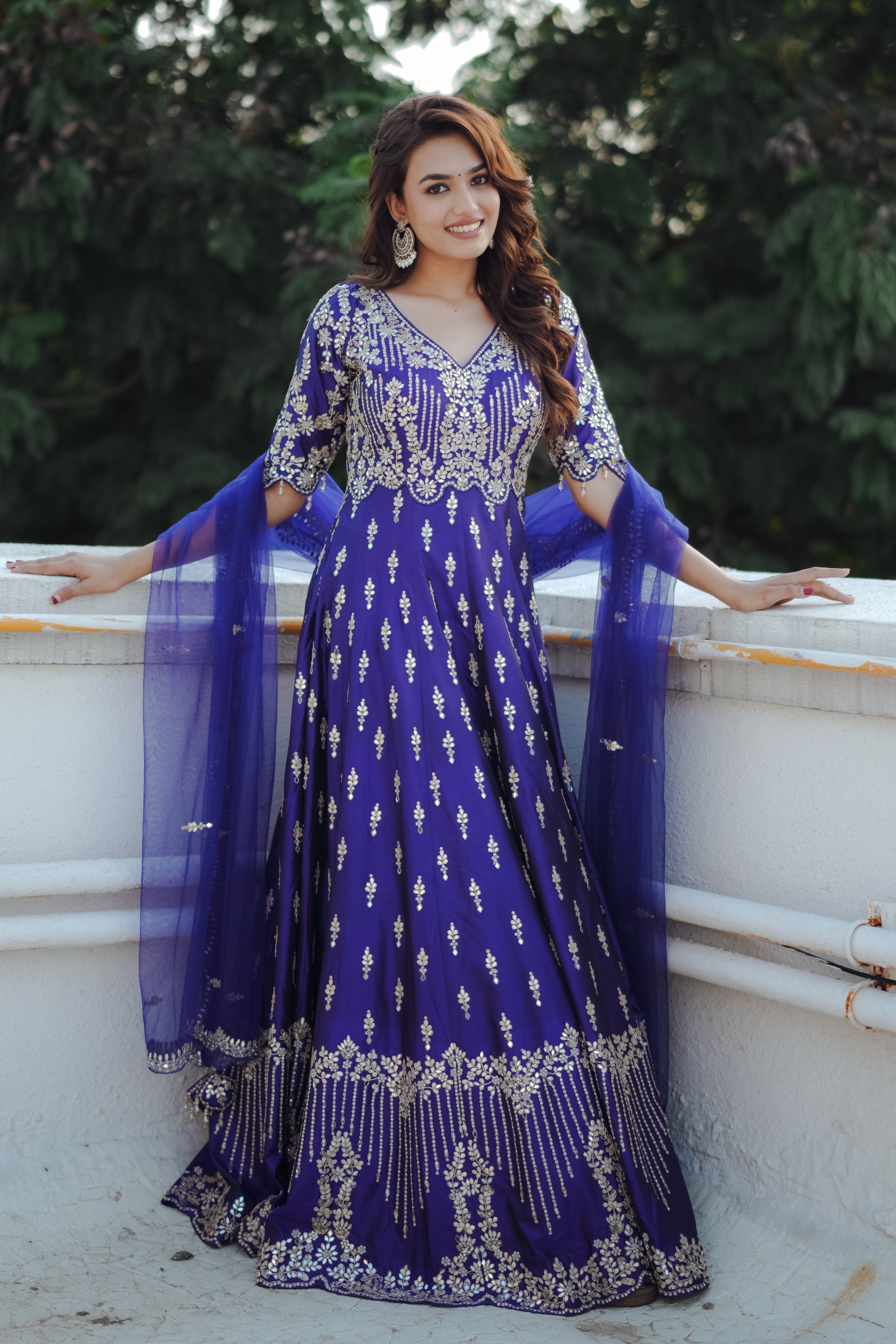 Elegant Royal Blue Embroidered Anarkali Suit with Dupatta - Vidhi Yadav's Choice