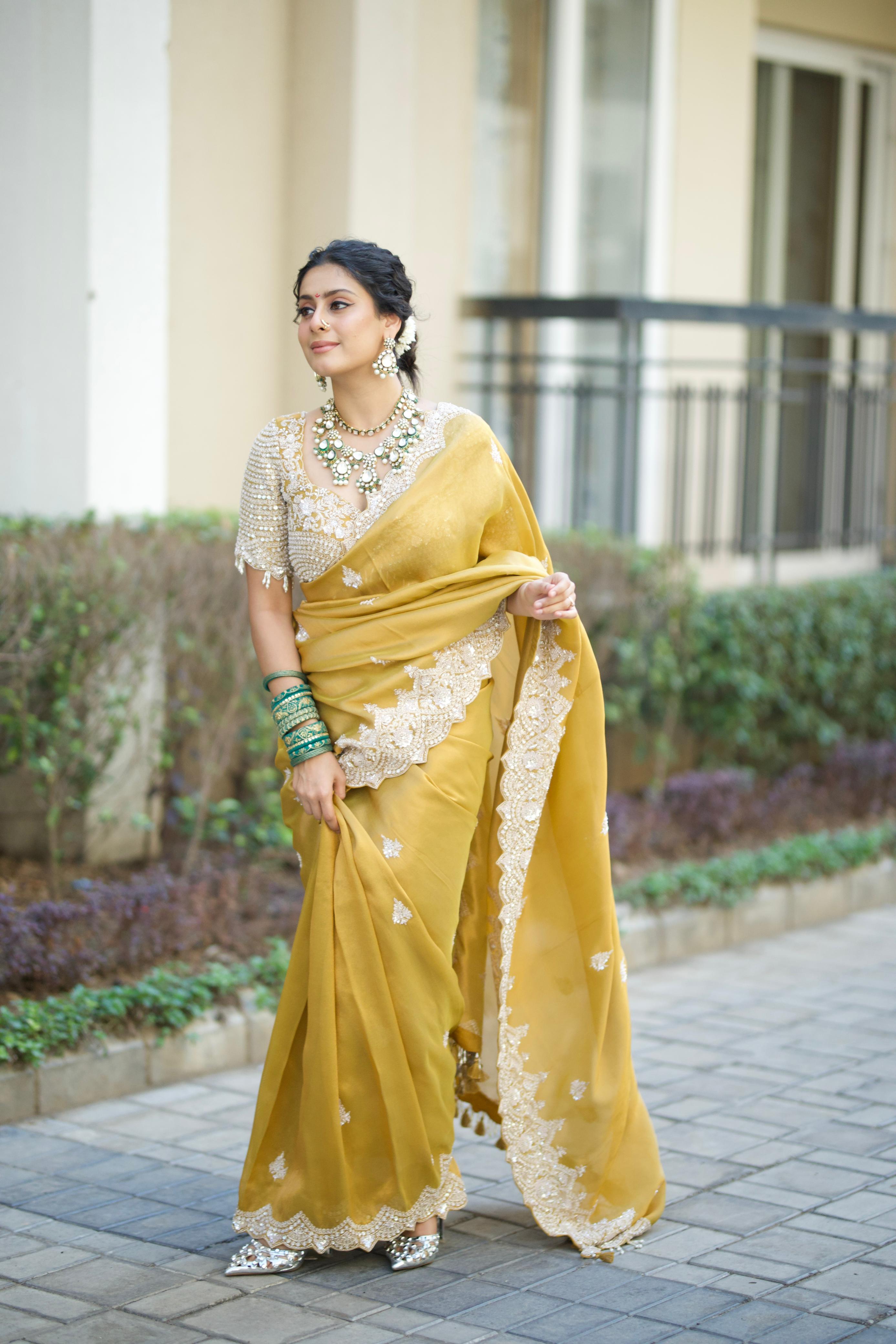 Designer Mustard Yellow Saree - Isha Malviya's Choice