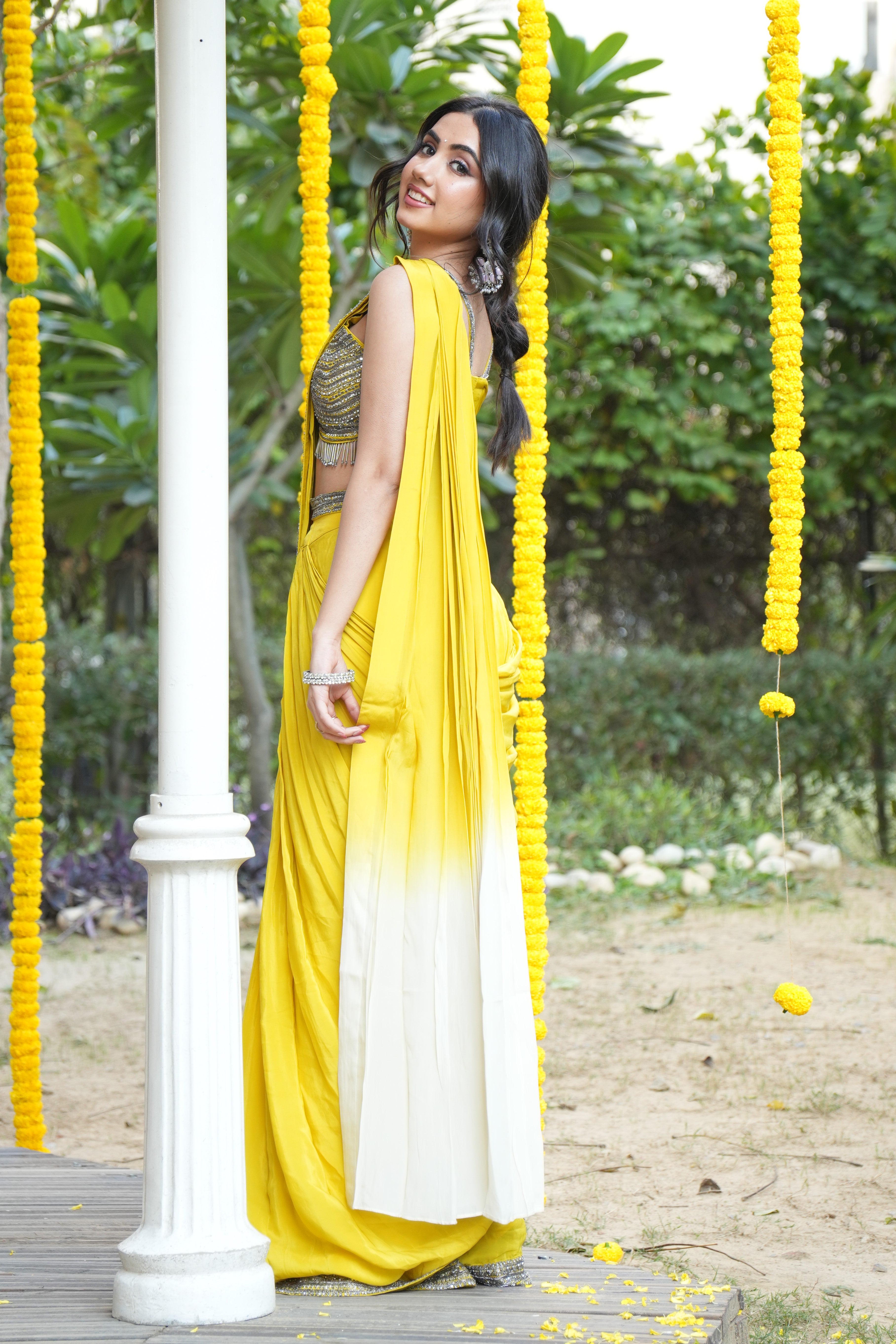 Stunning Yellow & White Ombre Saree