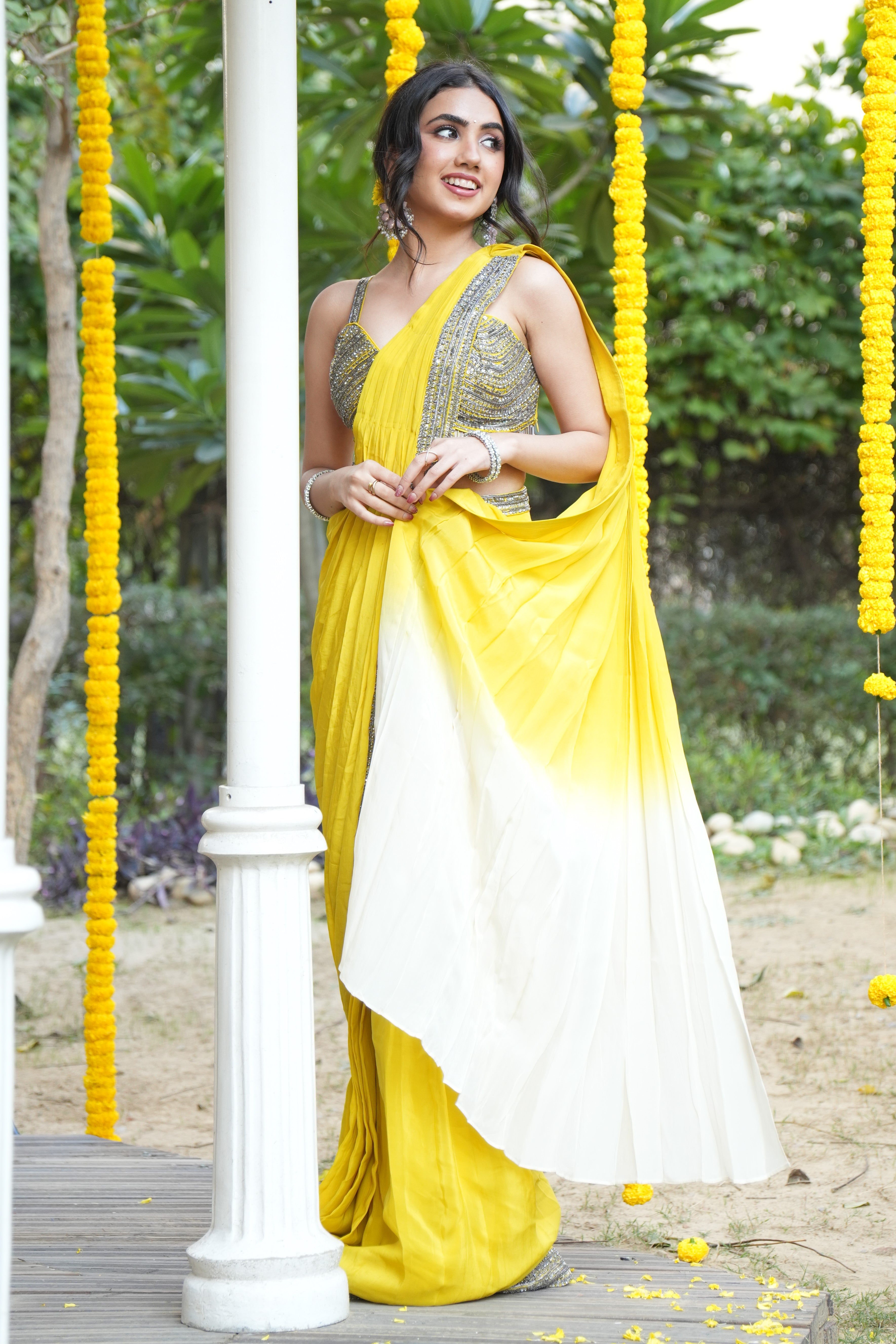 Stunning Yellow & White Ombre Saree