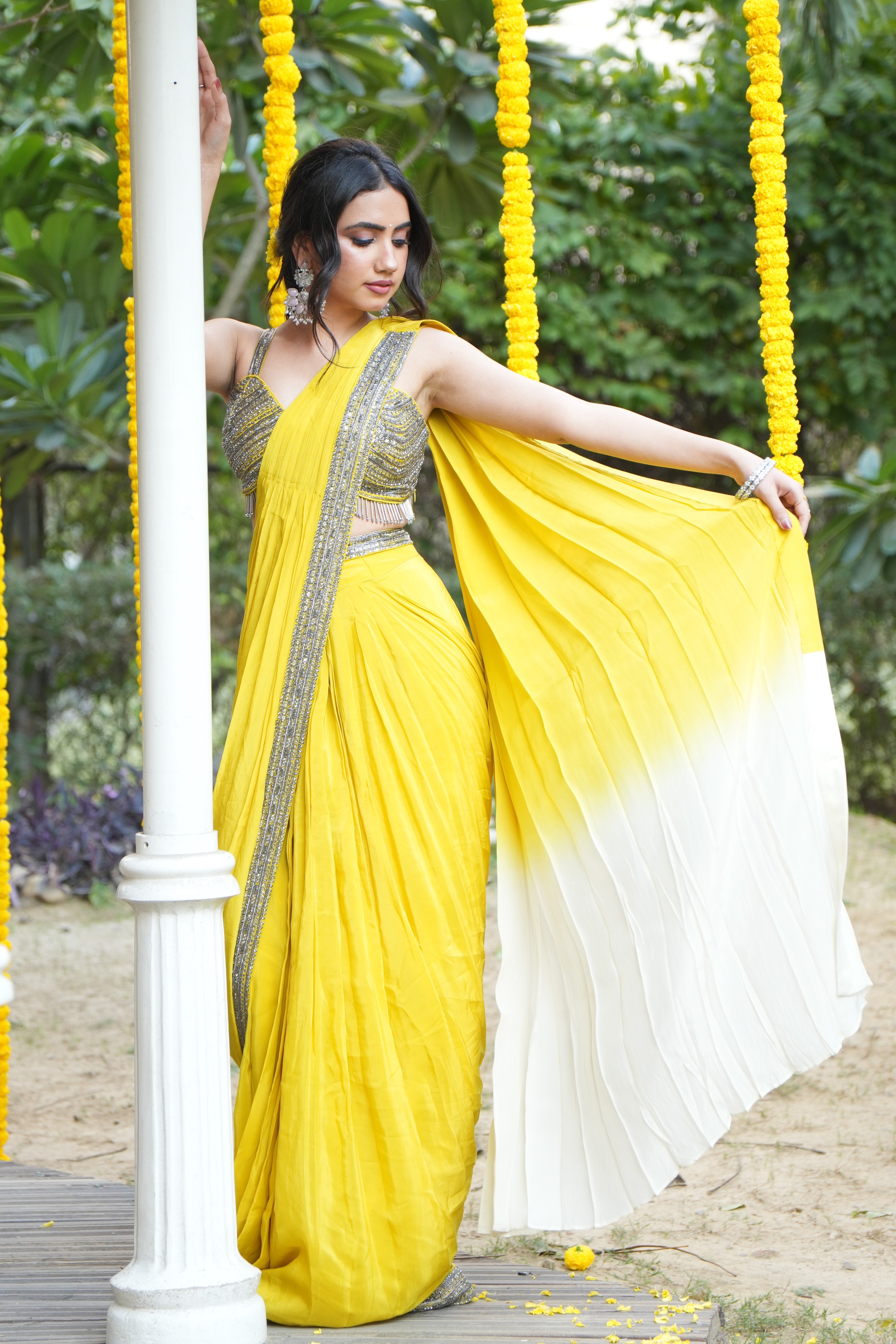 Stunning Yellow & White Ombre Saree