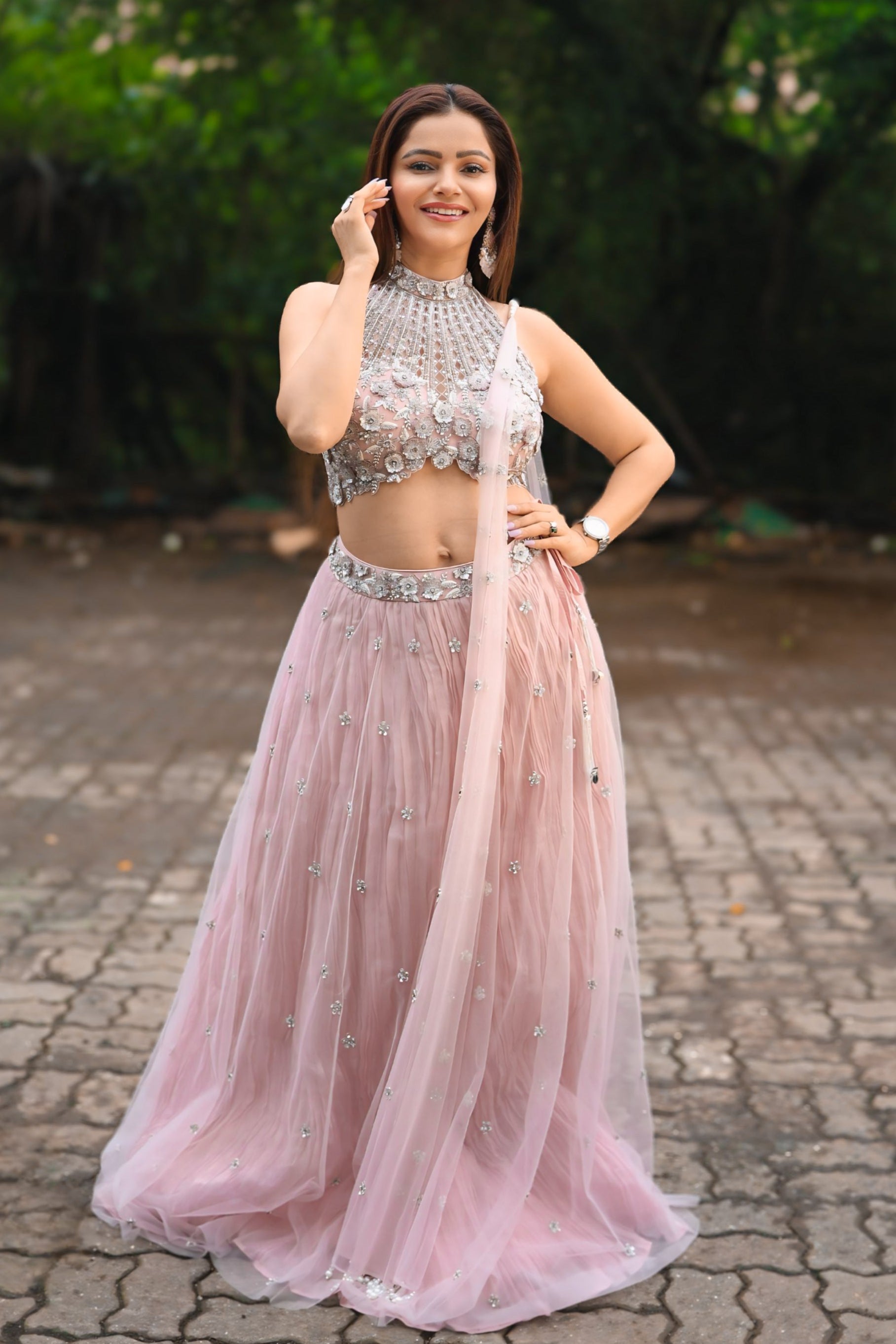 Rubina Dilak in Aliyana's Luxe Pink Lehenga