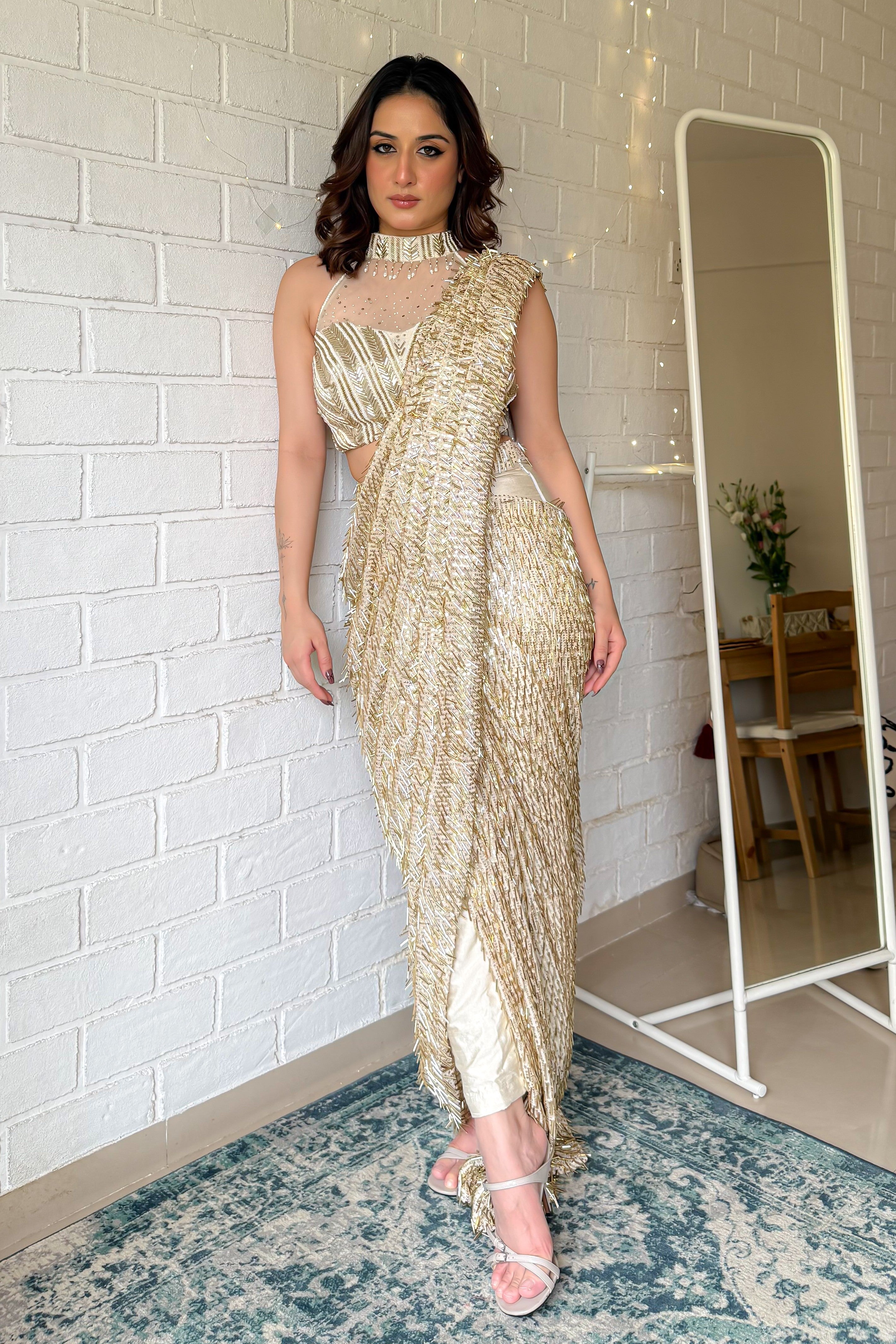 Golden Fusion – Luxe Halter Neck Ensemble