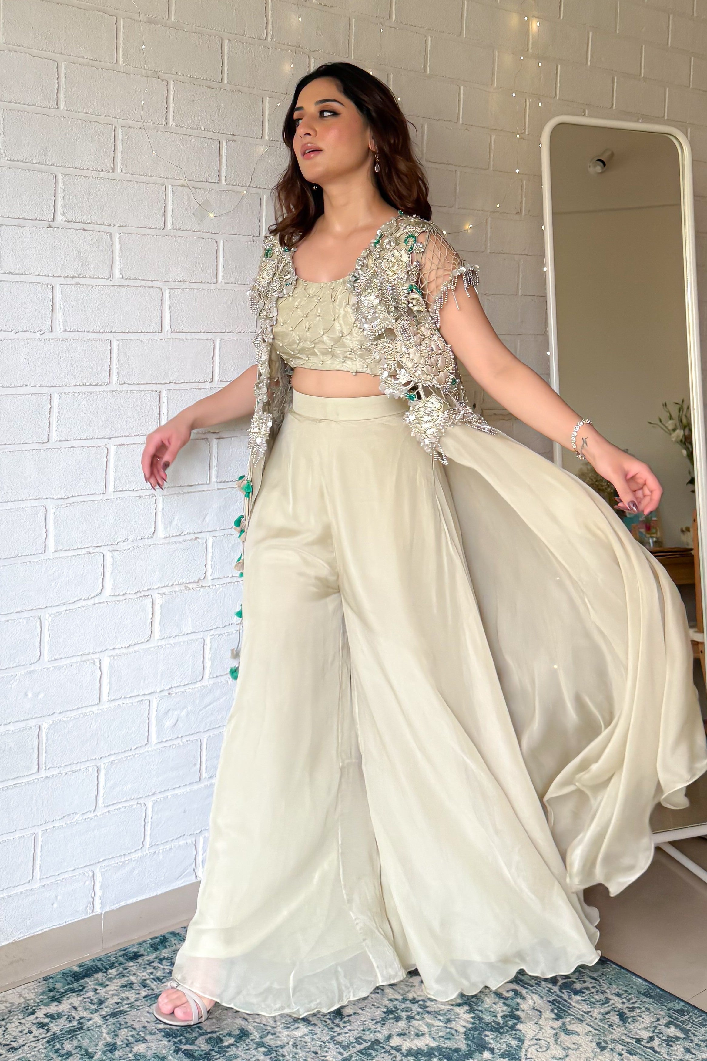 Ivory Radiance Indo-Western Cape Set