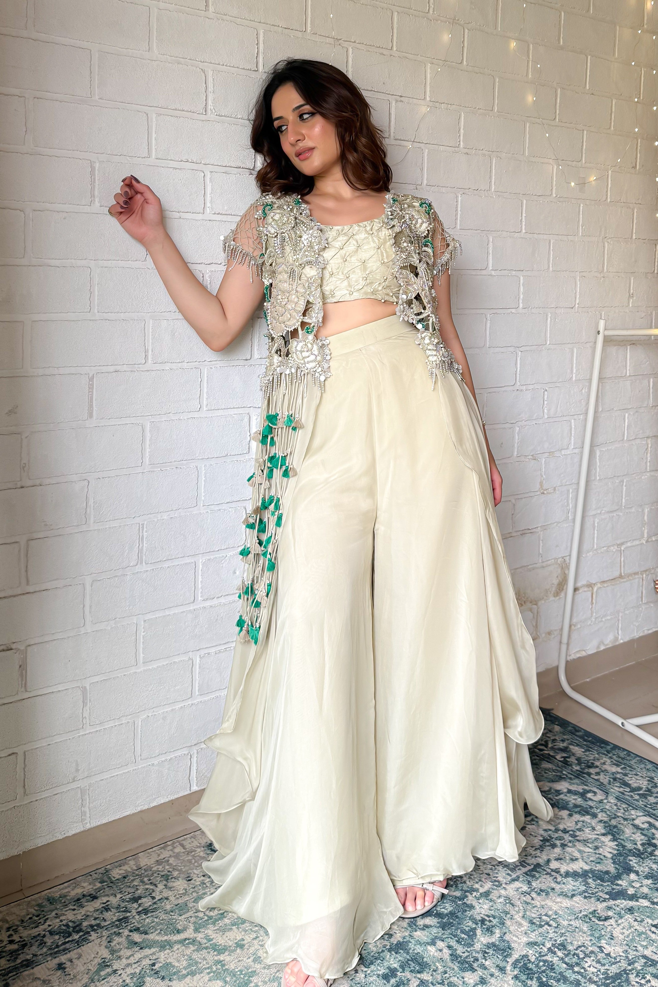 Ivory Radiance Indo-Western Cape Set