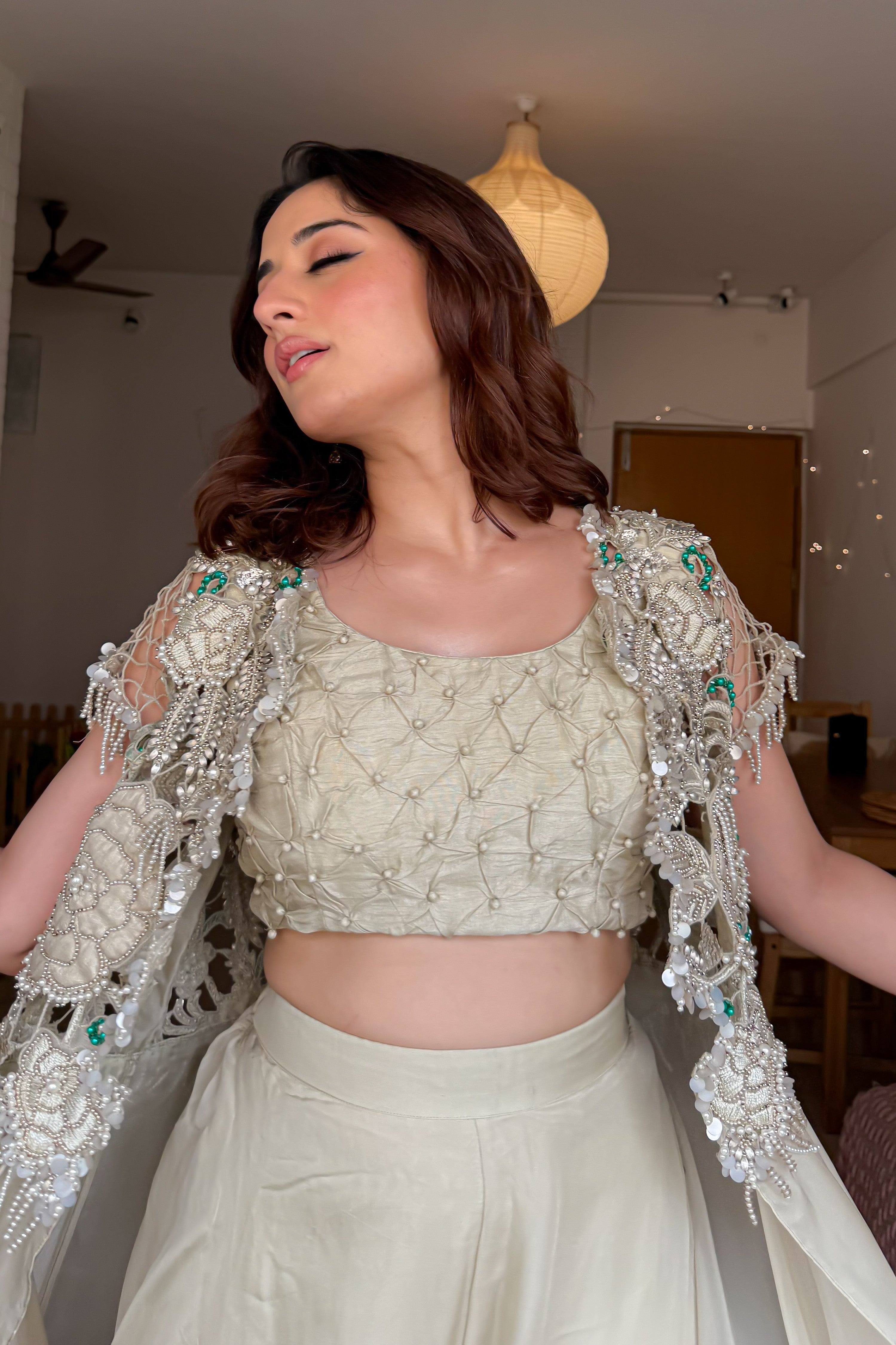 Ivory Radiance Indo-Western Cape Set