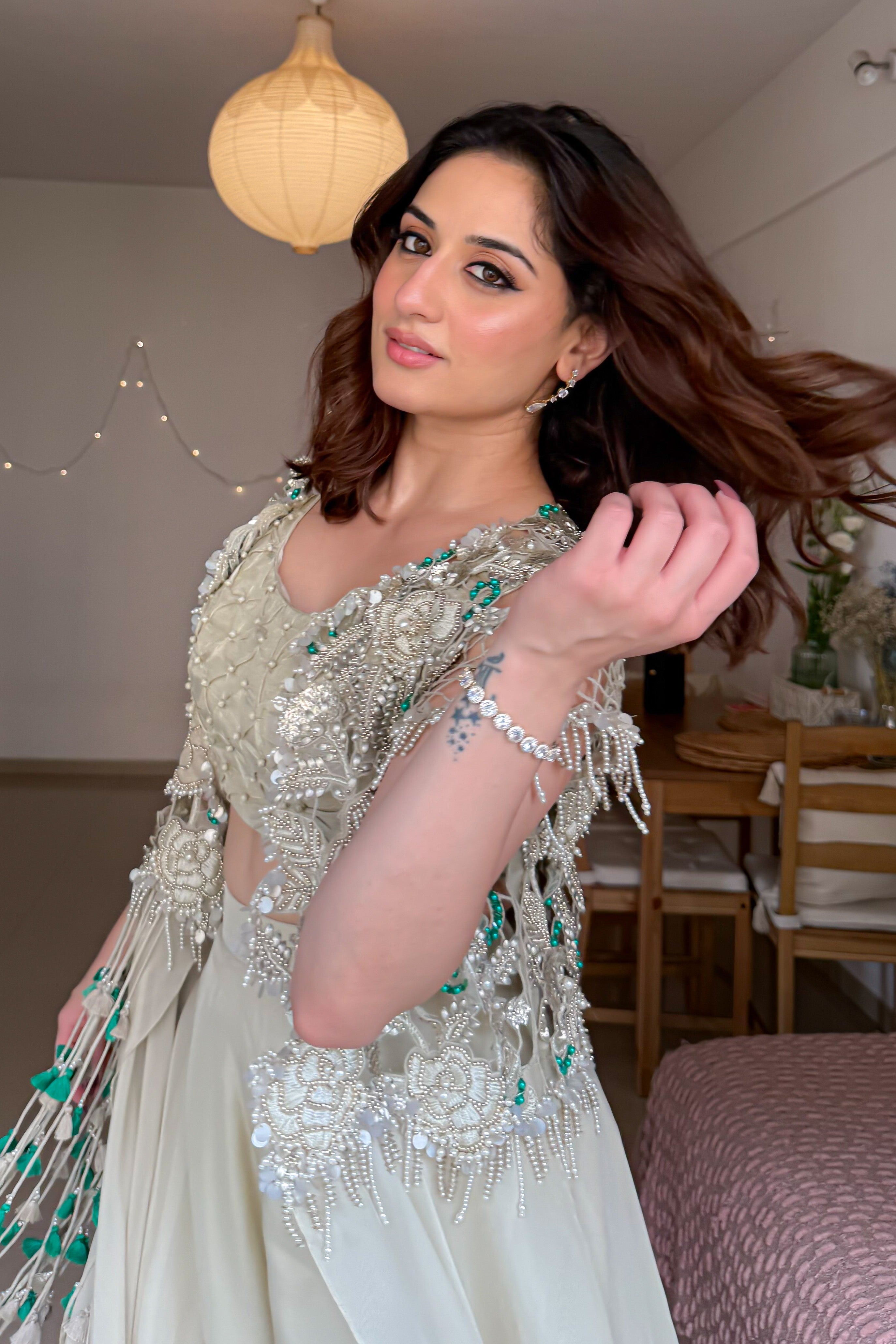 Ivory Radiance Indo-Western Cape Set