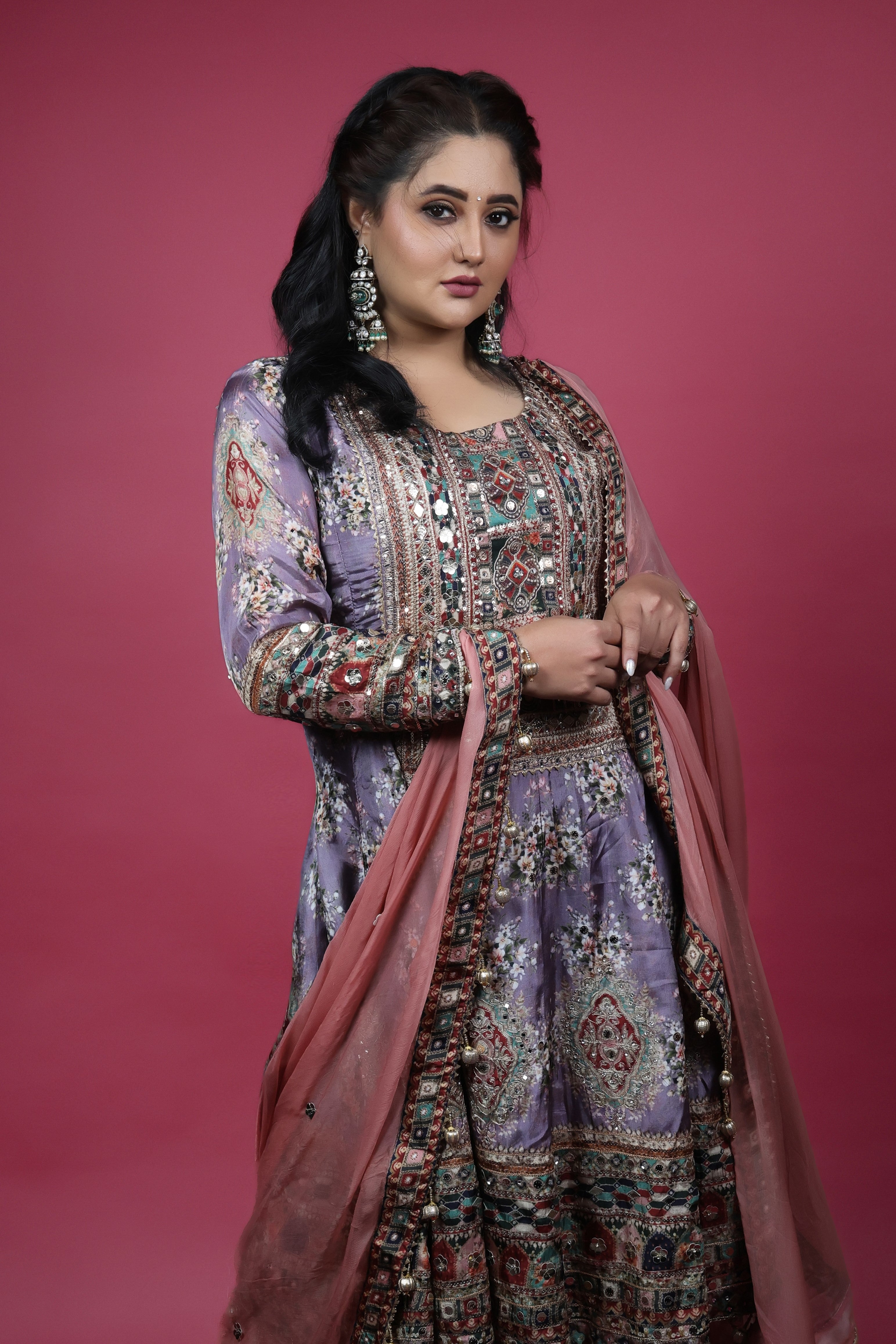 Fusion Wear Lilac floral kurta with Sharara - Rashmi Desai's Choice