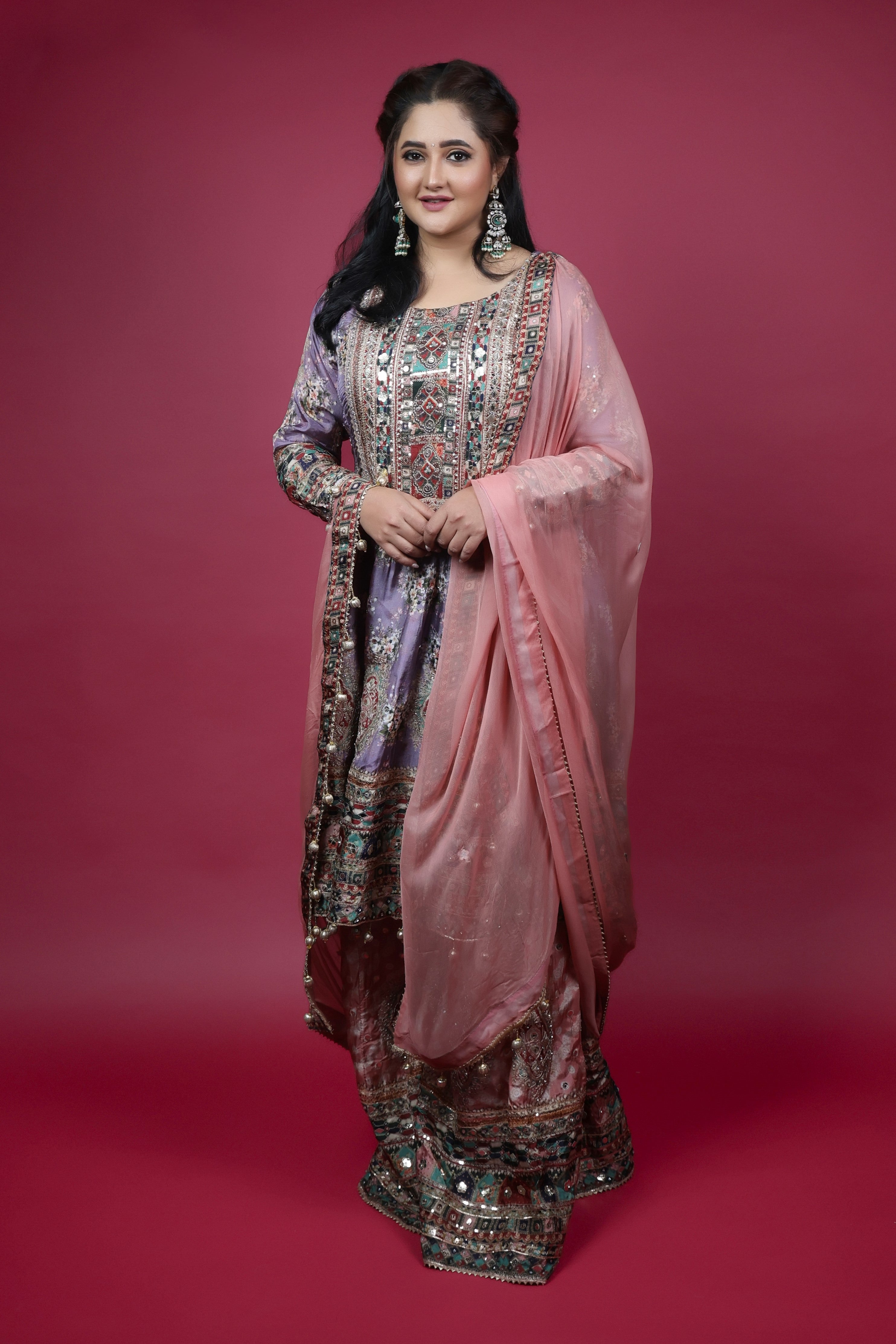 Fusion Wear Lilac floral kurta with Sharara - Rashmi Desai's Choice