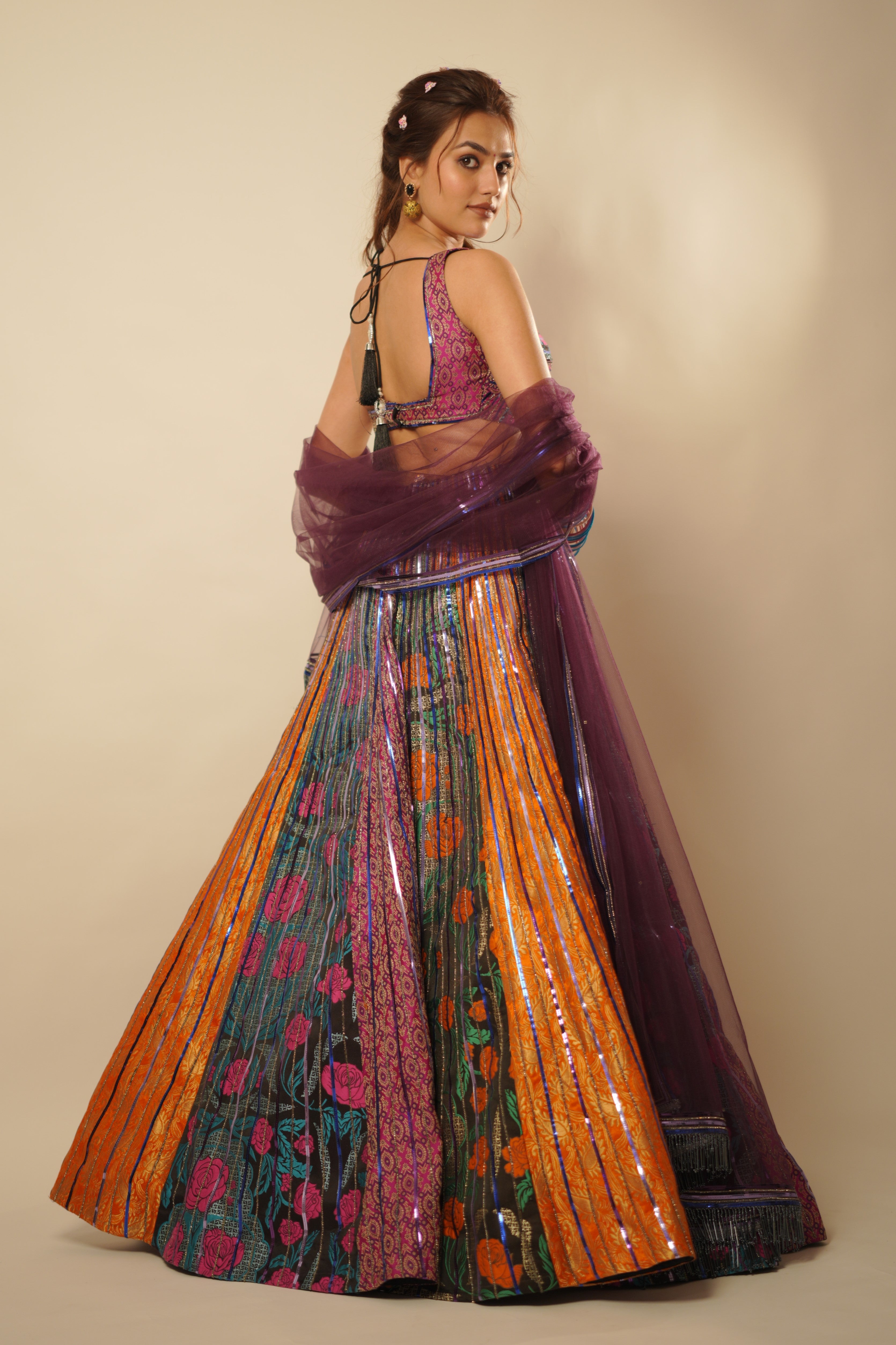 Multicolored Embroidered Lehenga Set with Dupatta