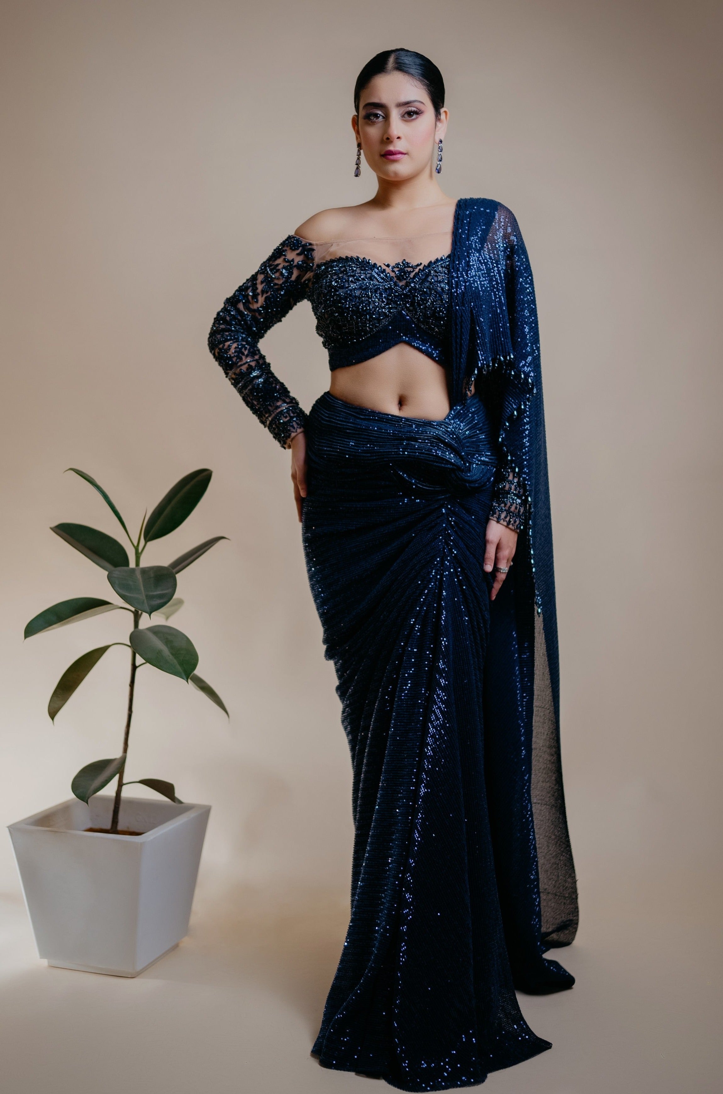 Designer Wear Fusion Drape Saree - Isha Malviya's Choice