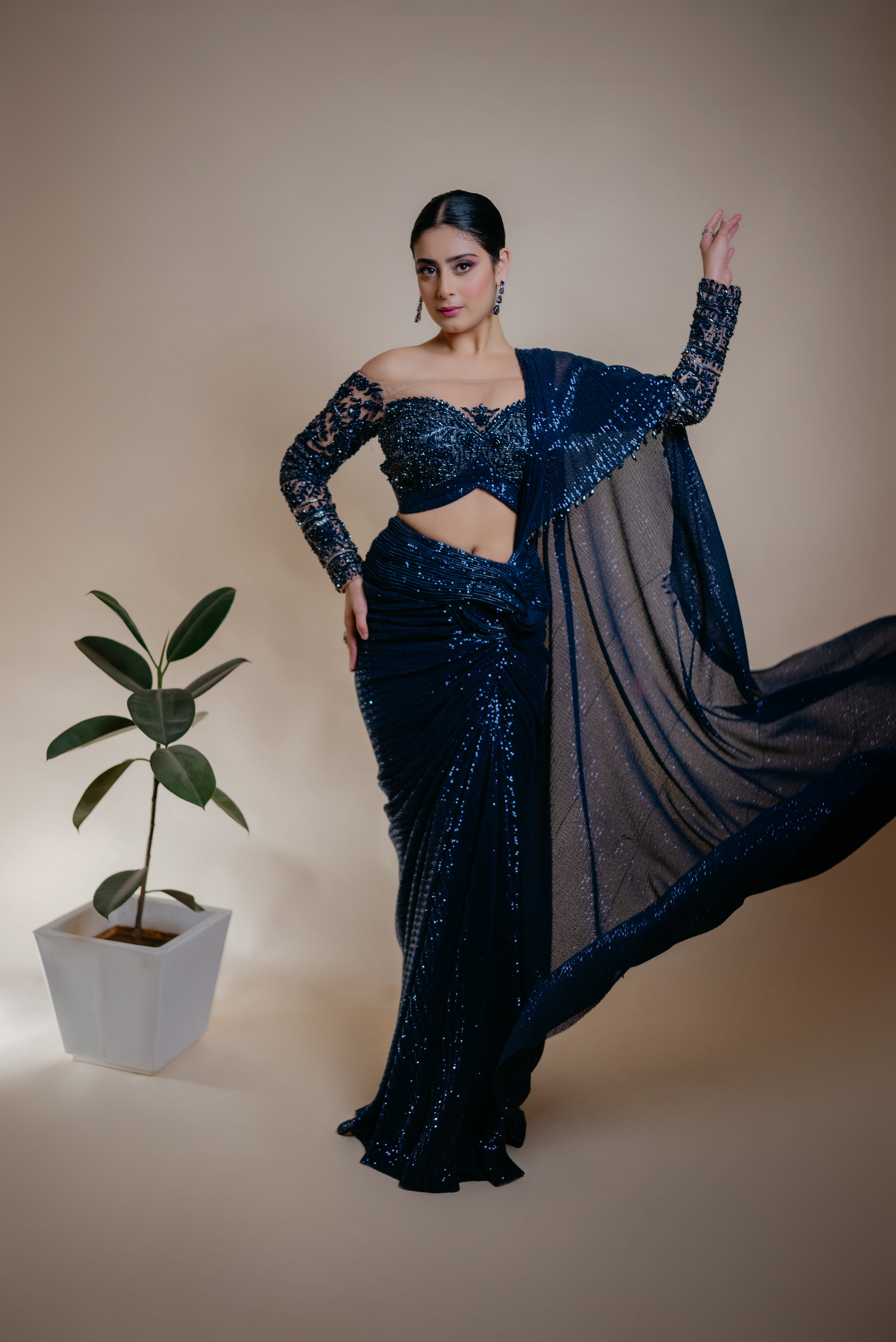 Designer Wear Fusion Drape Saree - Isha Malviya's Choice