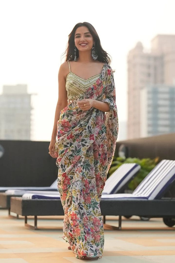Floral Printed Saree - Jasmin Bhasin's Choice