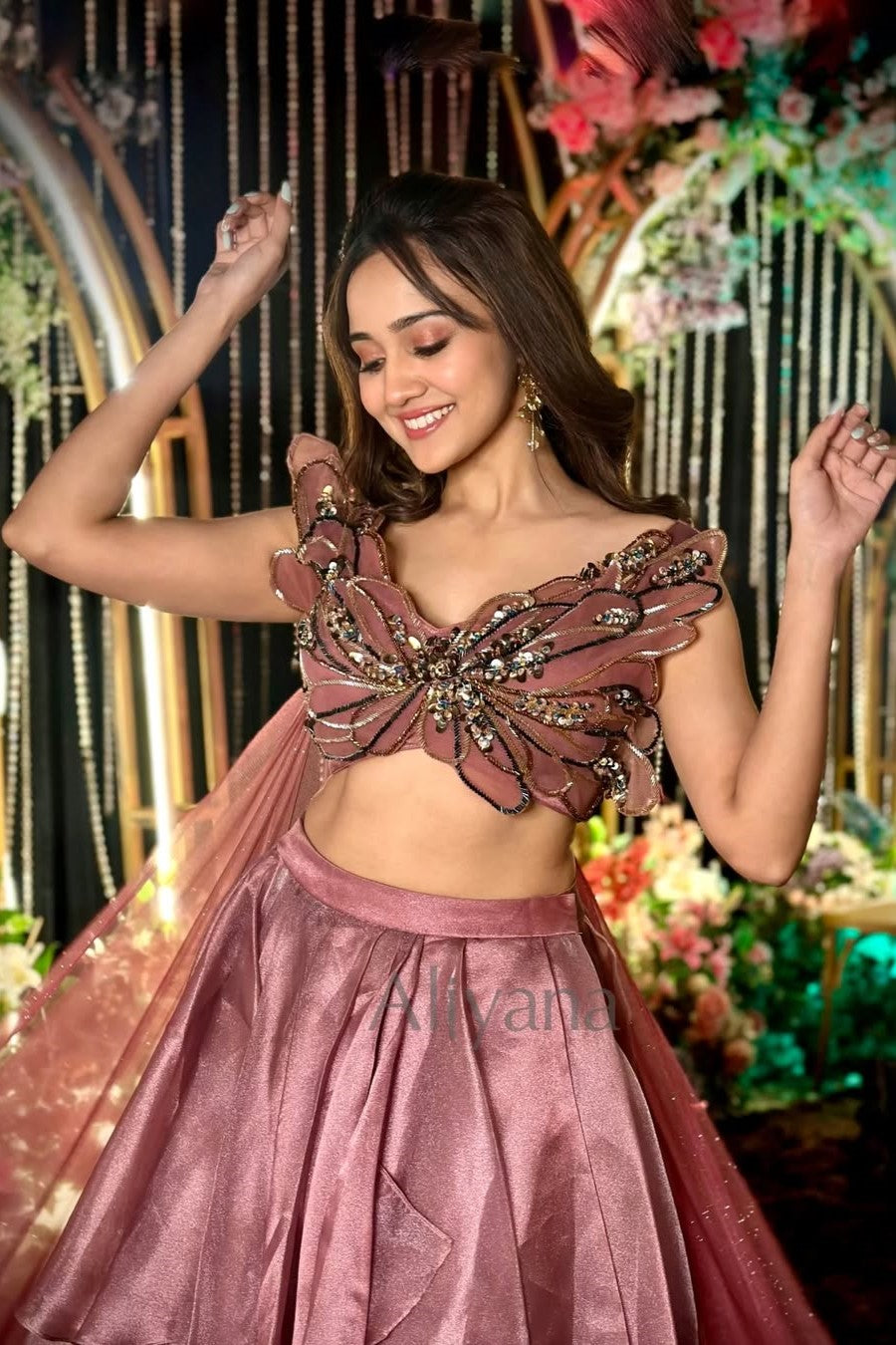 Designer Wear Lehenga with Butterfly Embellished Blouse - Ashi Singh's Choice