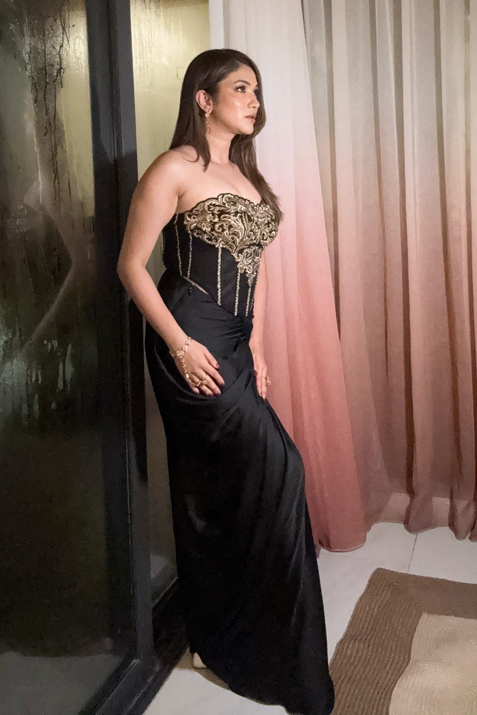 Fusion Wear Black & Gold Corset Ensemble - Ridhima Pandit's Choice