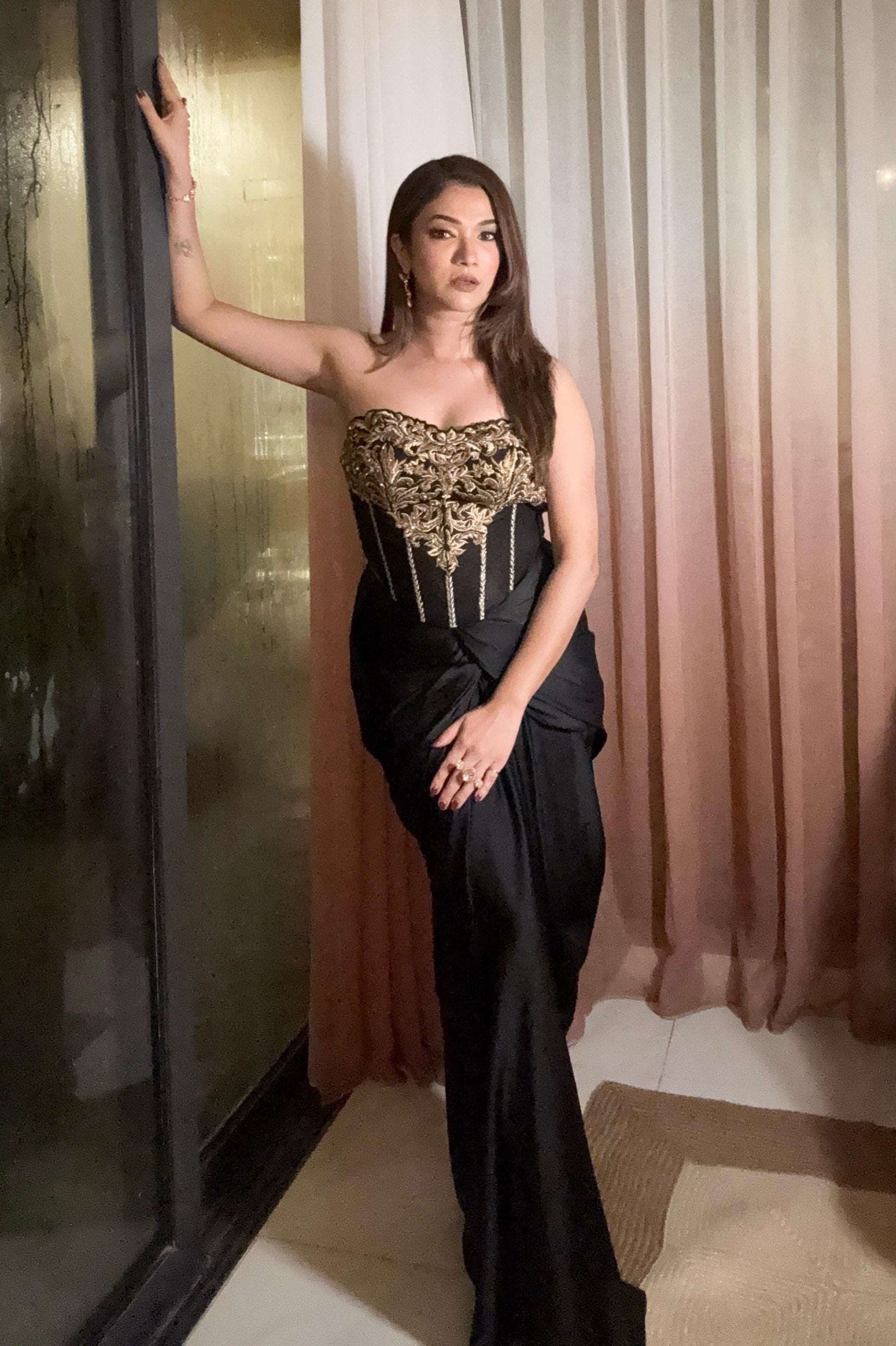 Fusion Wear Black & Gold Corset Ensemble - Ridhima Pandit's Choice