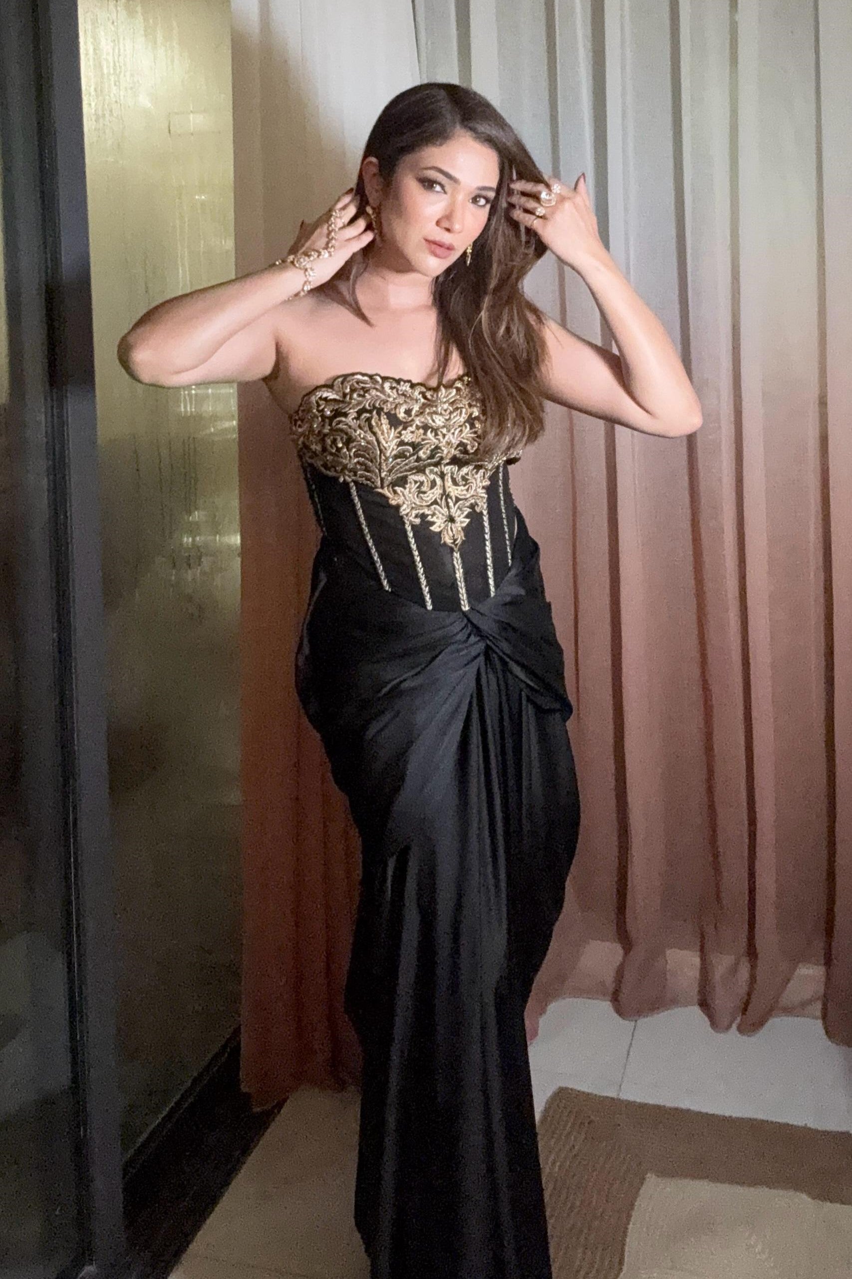 Fusion Wear Black & Gold Corset Ensemble - Ridhima Pandit's Choice