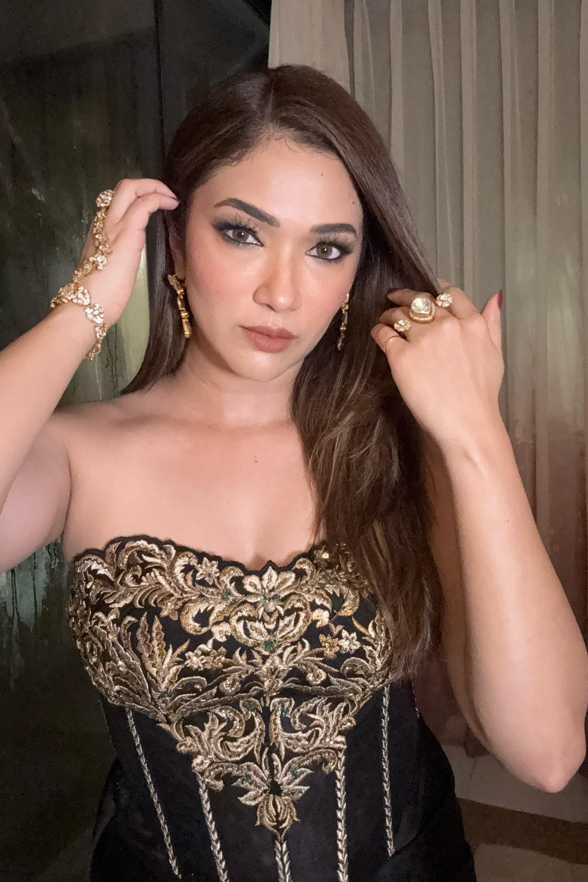 Fusion Wear Black & Gold Corset Ensemble - Ridhima Pandit's Choice