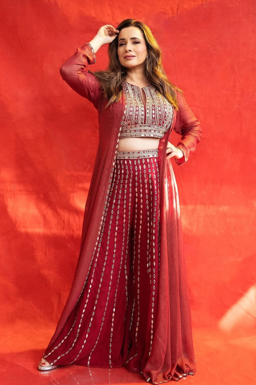 Designer Mirror Embellished Sharara with Cape Jacket - Neelam Kothari's Choice