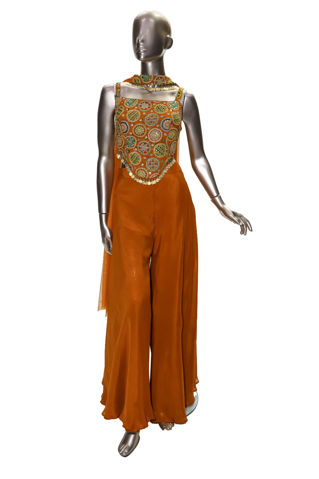 Designer Wear Crop Top With Sharara Set