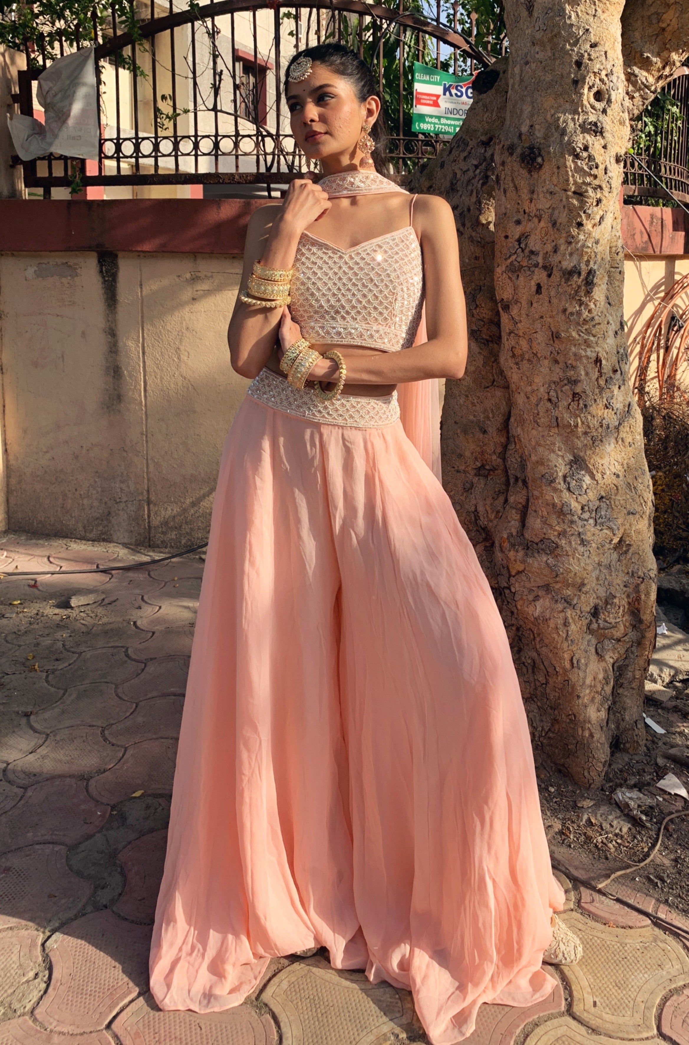 Glamorous Peach Color Sharara Dress