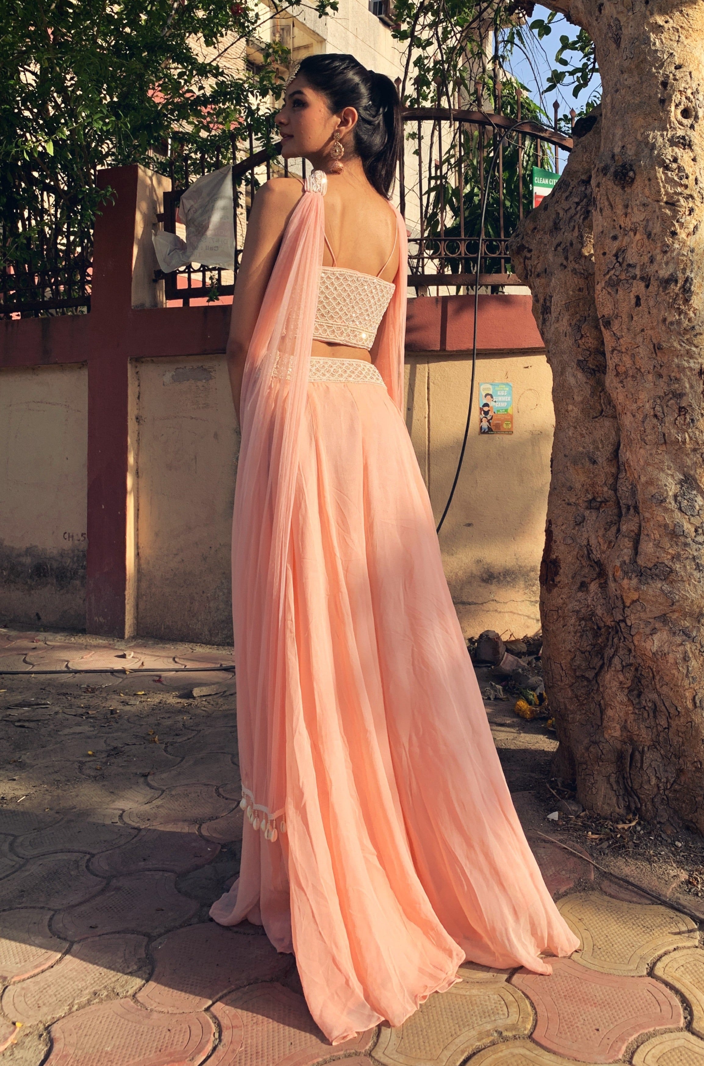 Glamorous Peach Color Sharara Dress