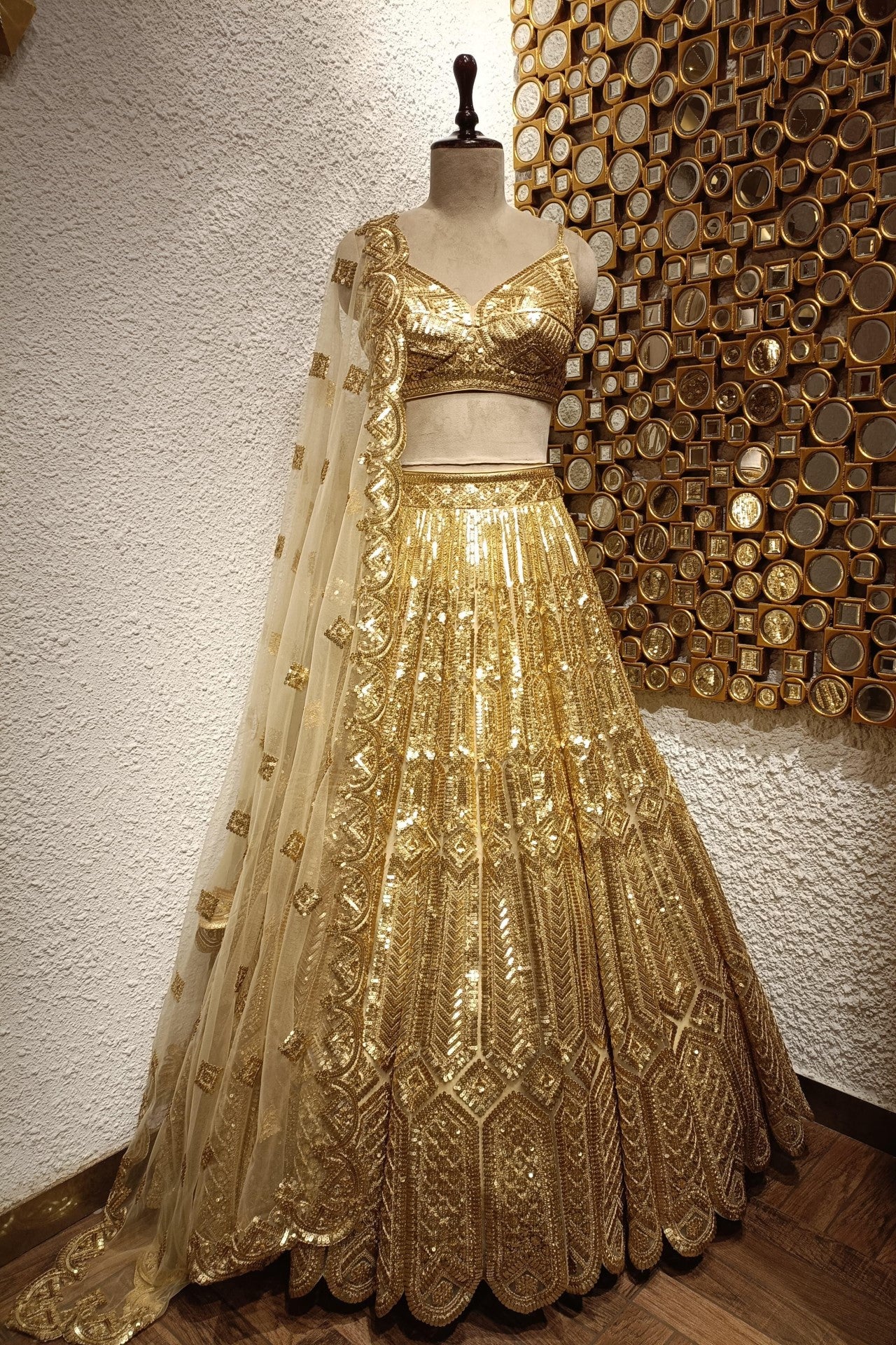 Designer Wedding Wear Golden Color Lehenga Choli