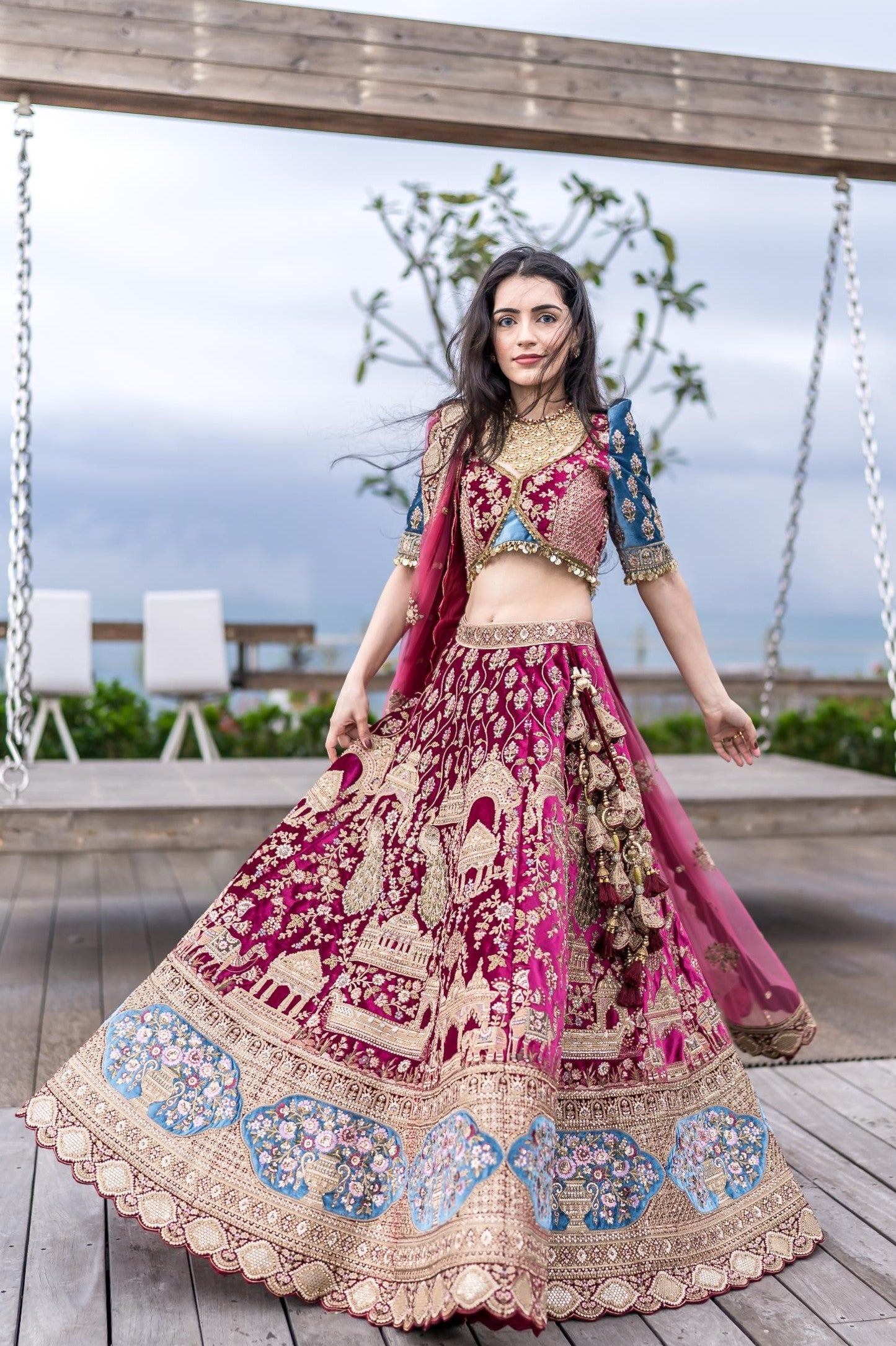 Attractive Red Color Velvet Designer Indian Bridal Fashion Wedding Lehenga  Choli
