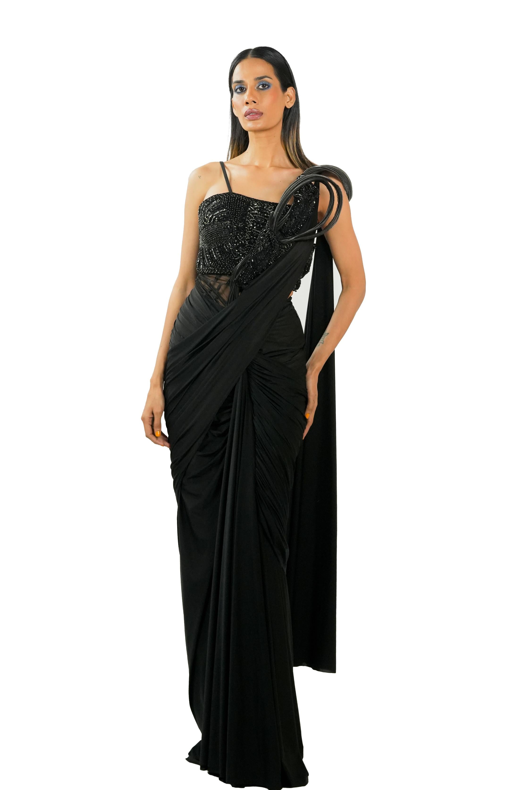 Dazzling Black Color Party Wear Indo Western Outfit