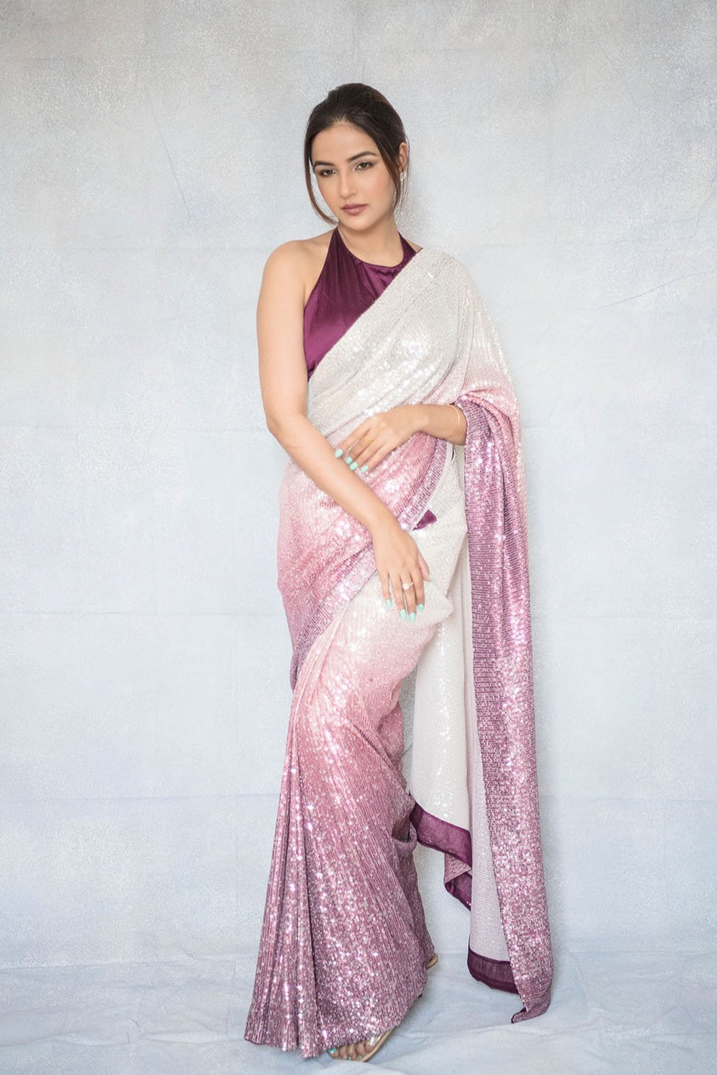 Shimmering Sequins Designer Saree - Jasmin Bhasin's choice