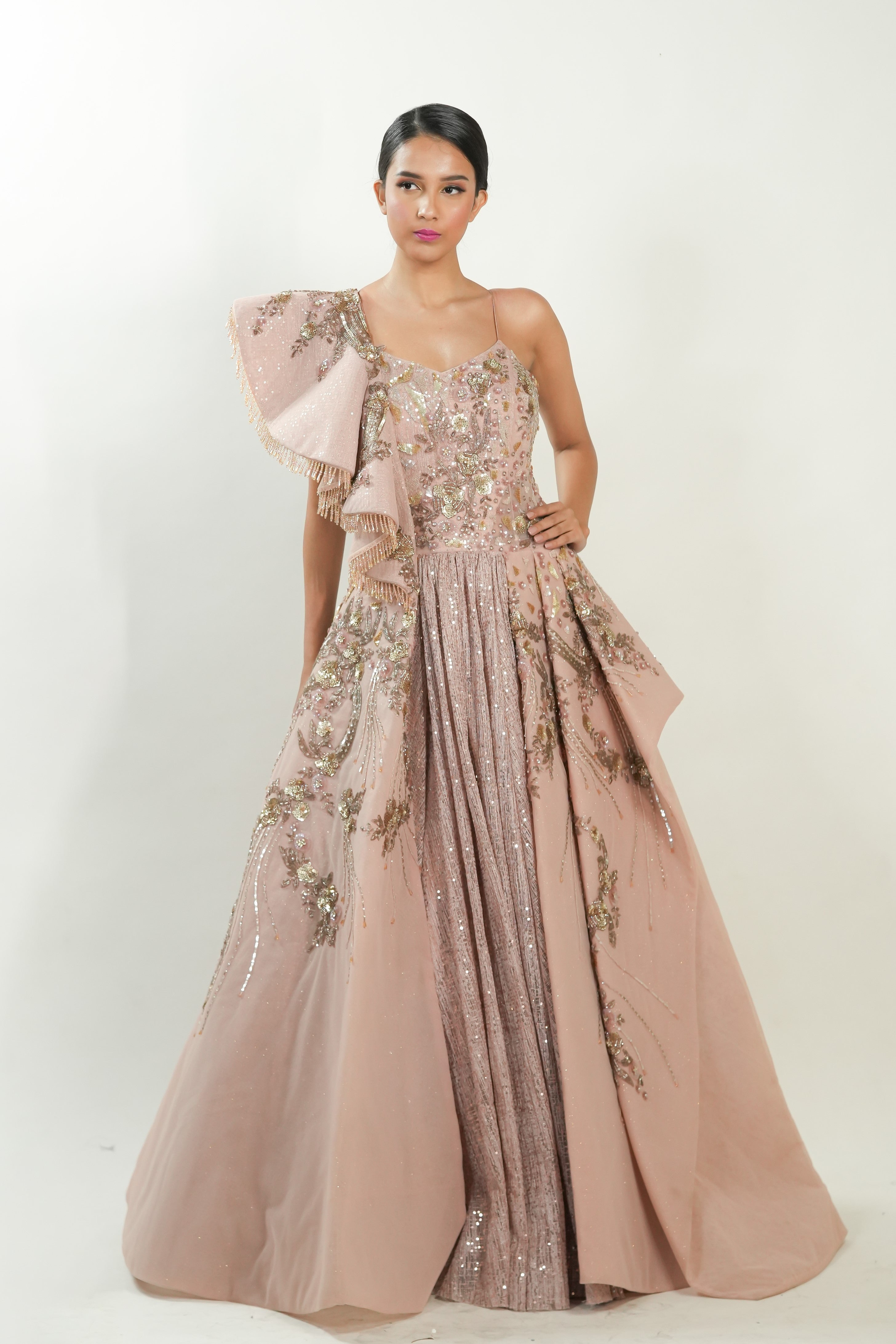Stunning Peach Designer Wear Evening Gown