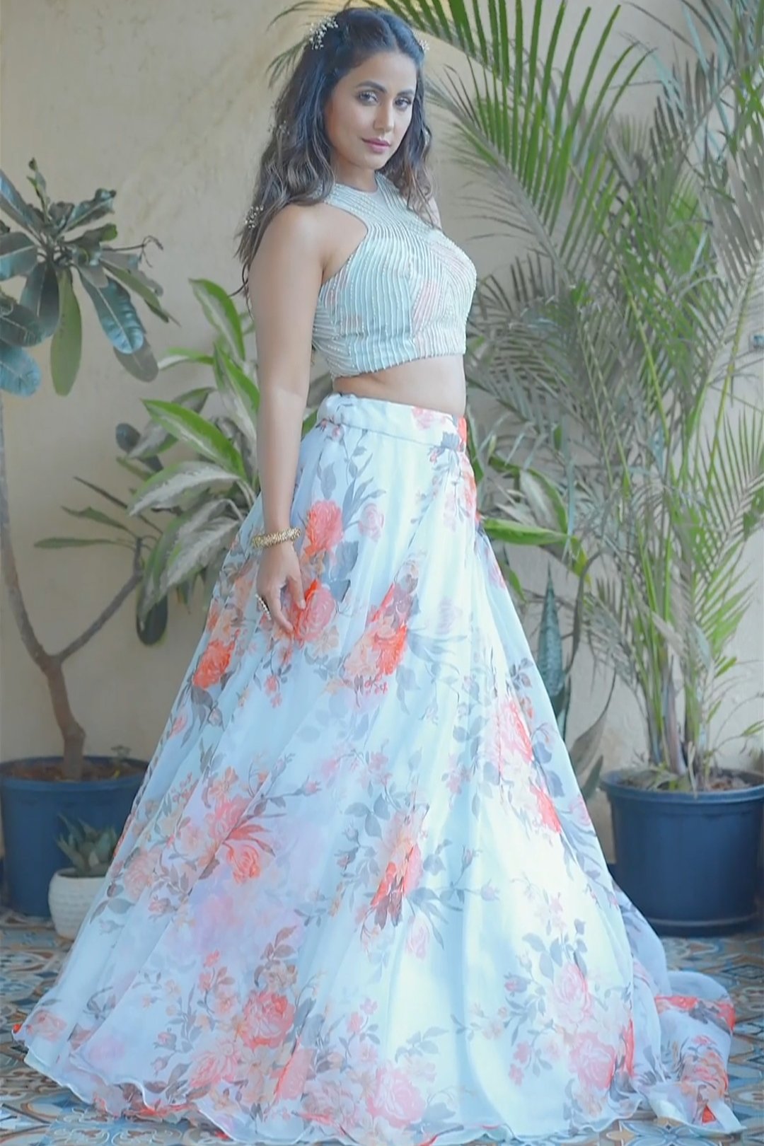 Sea Green Indo Western Lehenga - Hina Khan's Choice Sea Green Indo Western Lehenga - Hina Khan's Choice