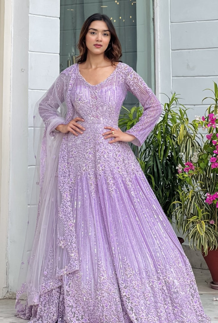 Gratifying Lilac Anarkali Suit