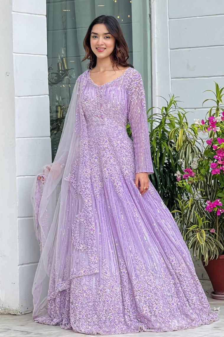 Shop Lavender Georgette Embroidered Designer Anarkali Suit Festive Wear  Online at Best Price | Cbazaar