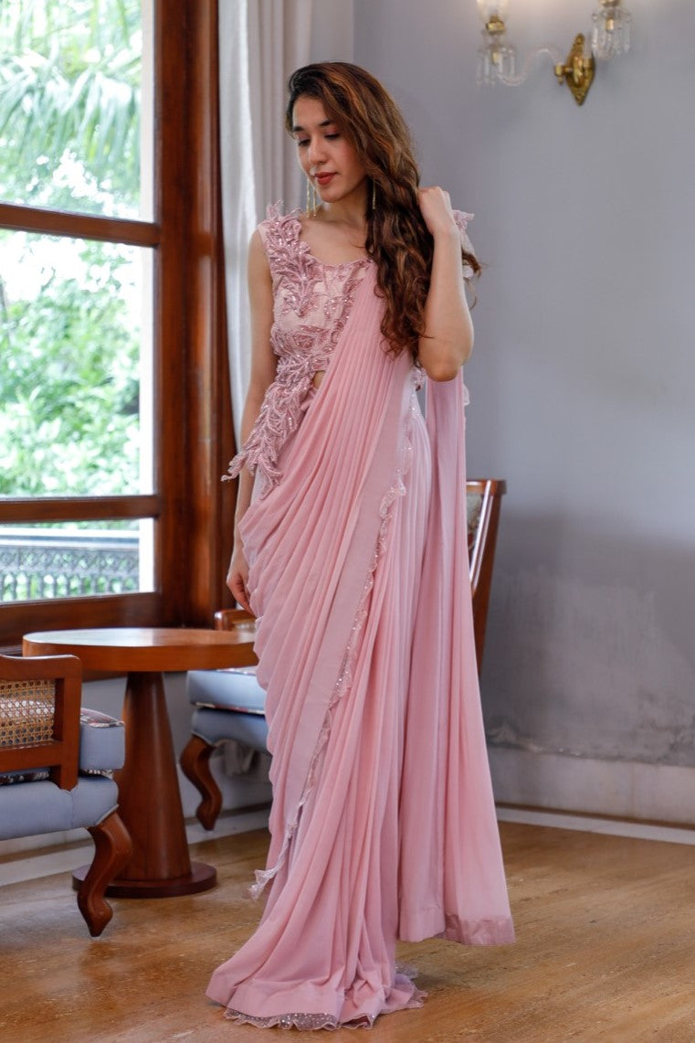 Doti Style Pink Saree - Saree Blouse Patterns