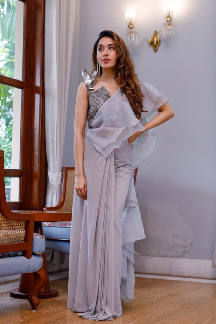 Graphite Grey Designer Saree - Aneri Vajani Choice