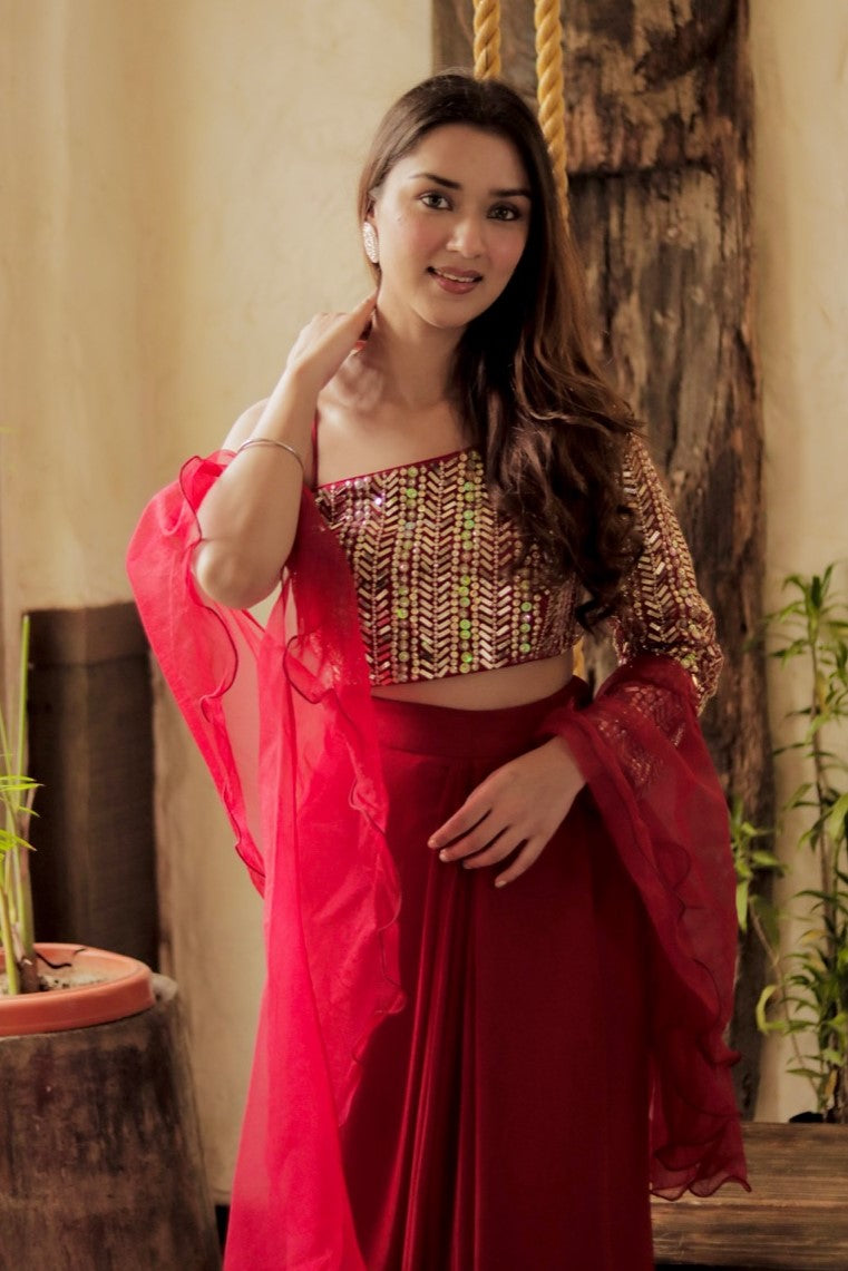 Beautiful Ruby Red Indo Western Outfit