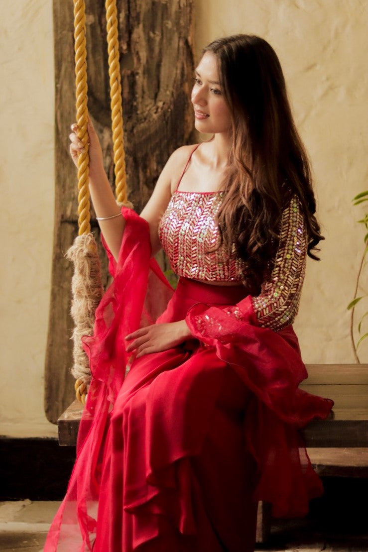 Beautiful Ruby Red Indo Western Outfit